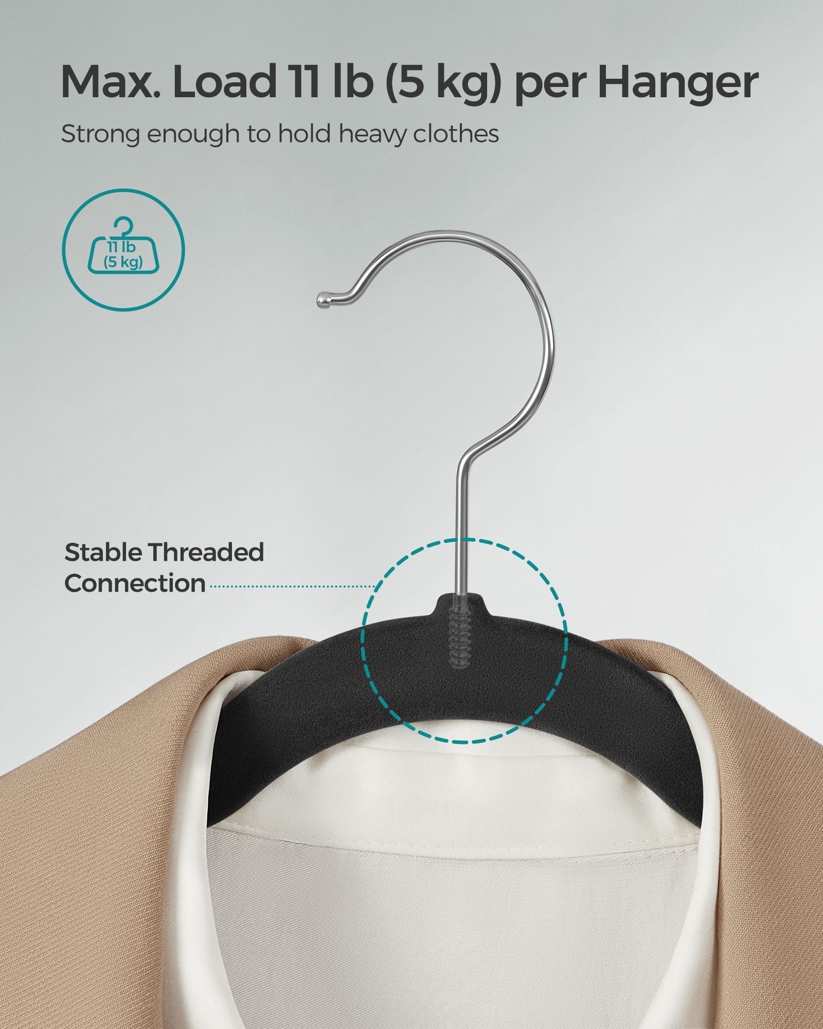 Velvet Hangers – Black – Non-Slip Design, Shoulder Notches, Trouser Bar, 360° Swivel Hook, Pack of 50