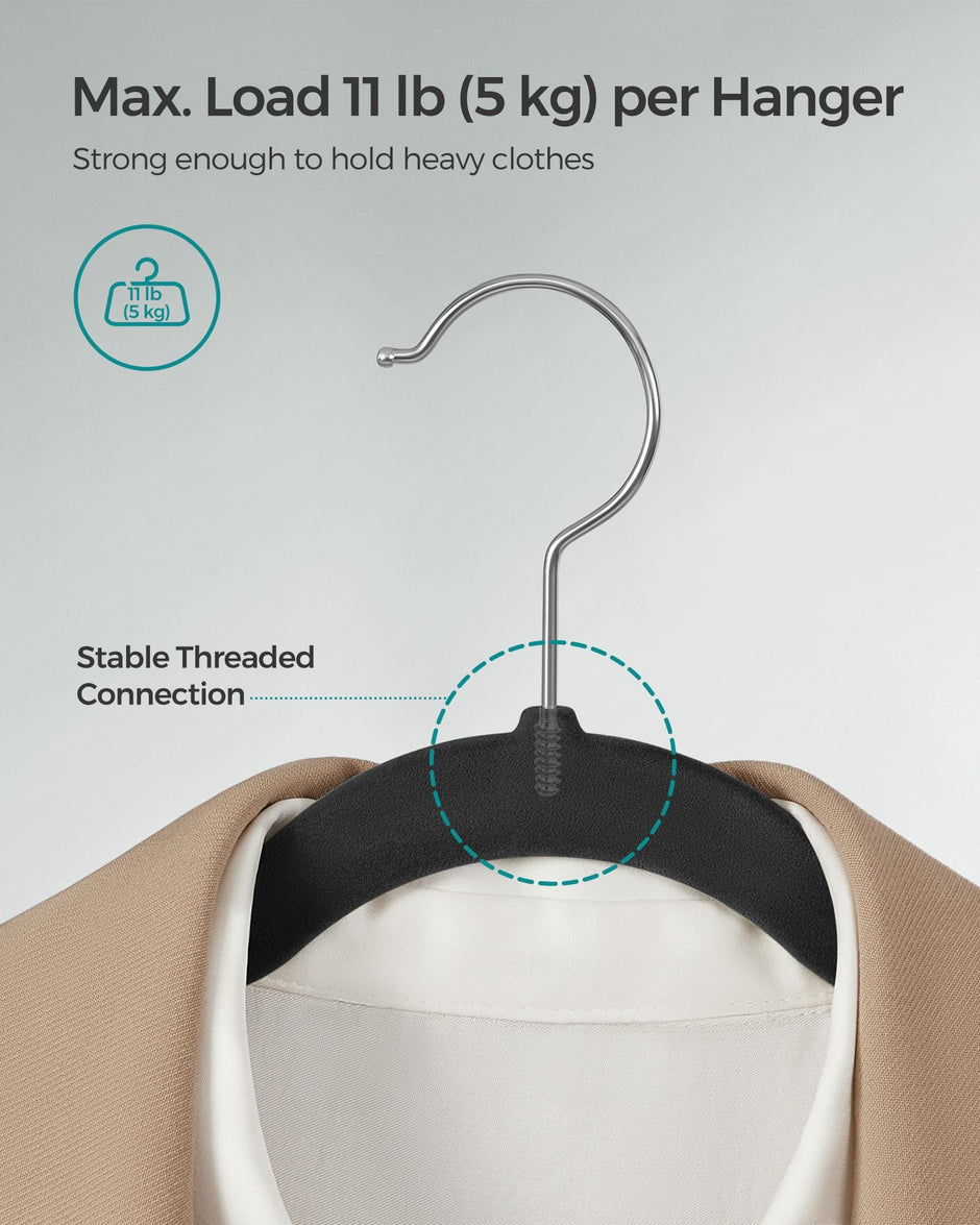 Velvet Hangers – Black – Non-Slip Design, Shoulder Notches, Trouser Bar, 360° Swivel Hook, Pack of 50