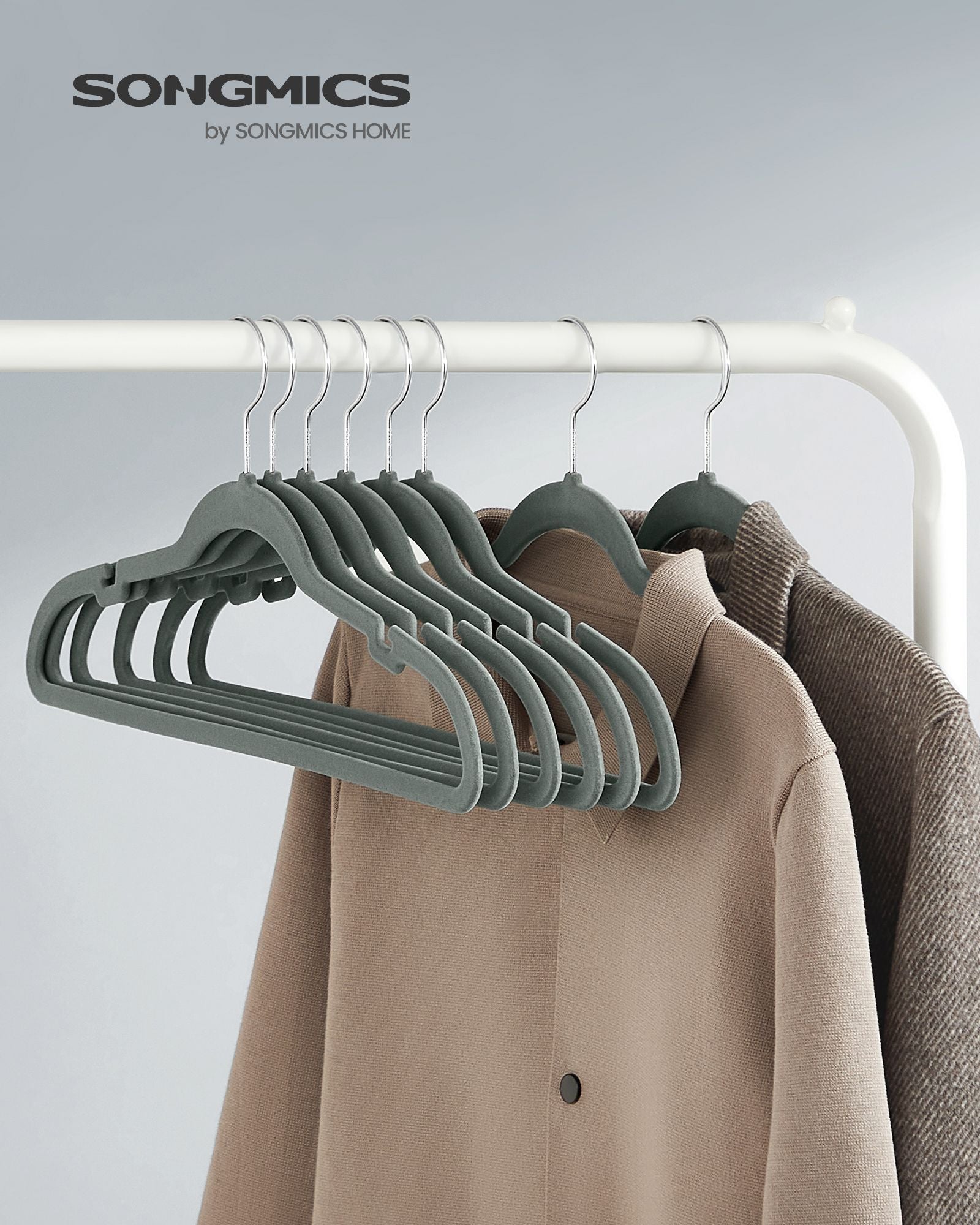 Velvet Coat Hangers – Velvet – Dove Gray – Non-Slip with Shoulder Notches and Trouser Bar, Space-Saving Design