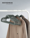 Velvet Coat Hangers – Velvet – Dove Gray – Non-Slip with Shoulder Notches and Trouser Bar, Space-Saving Design
