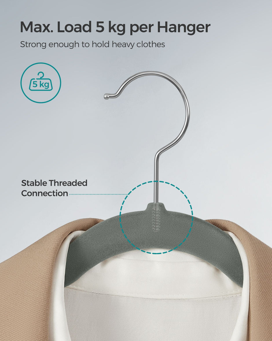 Velvet Coat Hangers – Velvet – Dove Gray – Non-Slip with Shoulder Notches and Trouser Bar, Space-Saving Design