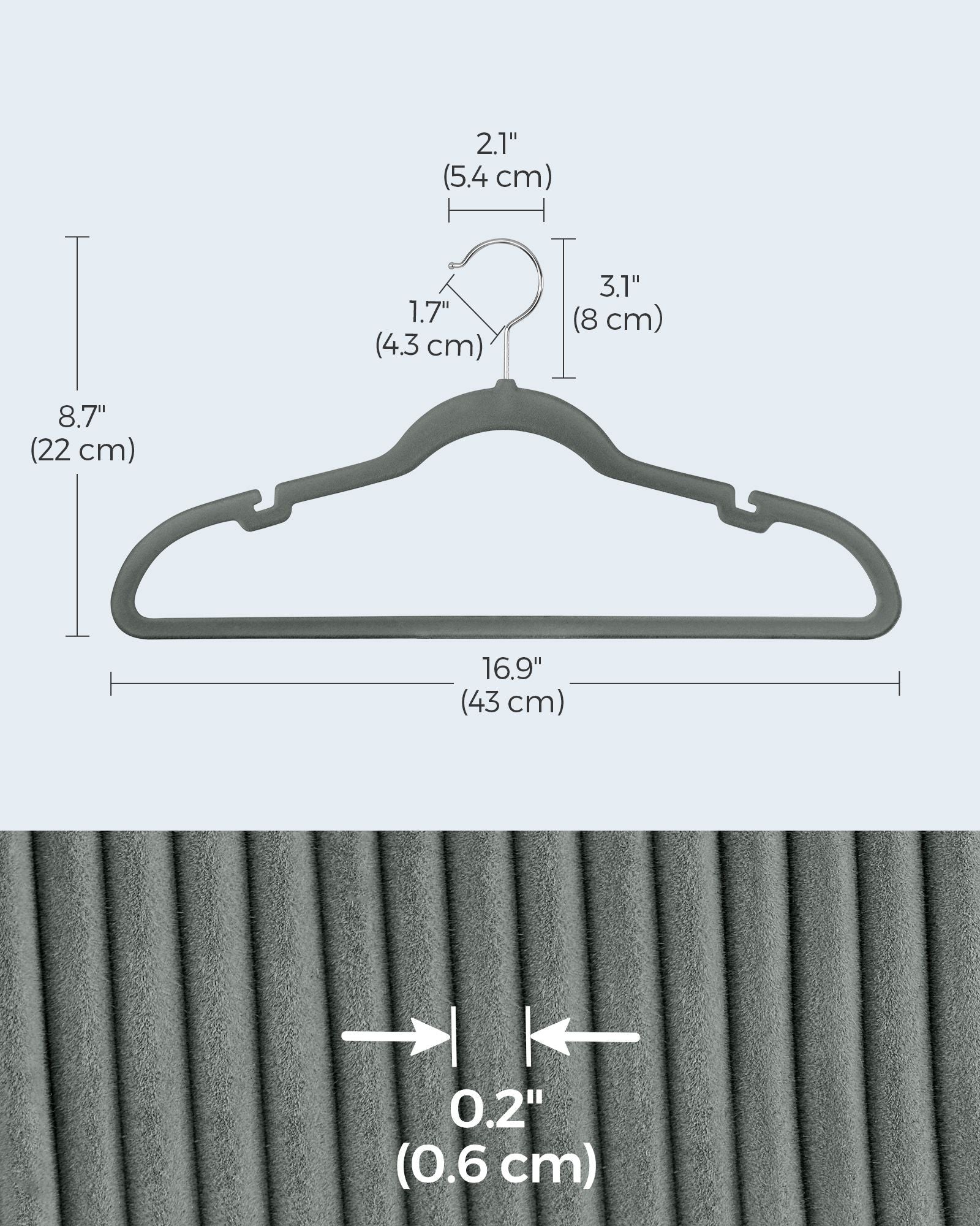Velvet Coat Hangers – Velvet – Dove Gray – Non-Slip with Shoulder Notches and Trouser Bar, Space-Saving Design