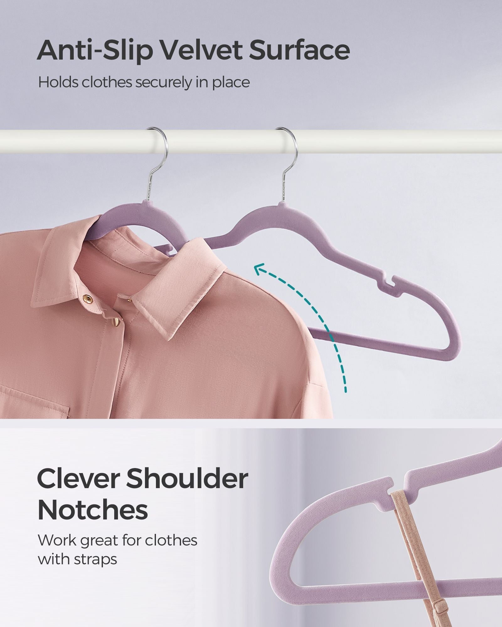 50-Pack Velvet Hangers – Velvet – Black – Non-Slip with Shoulder Notches and Trouser Bar