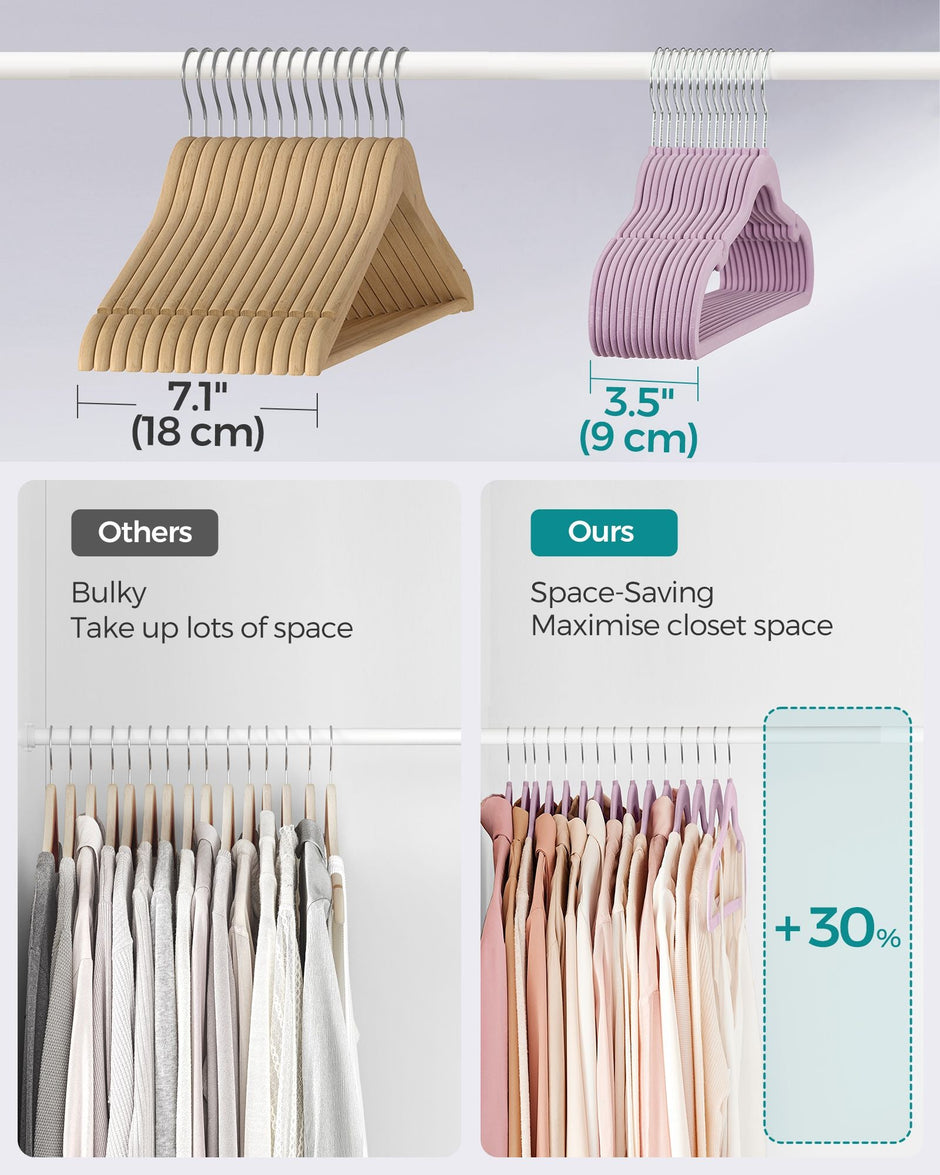 50-Pack Velvet Hangers – Velvet – Black – Non-Slip with Shoulder Notches and Trouser Bar