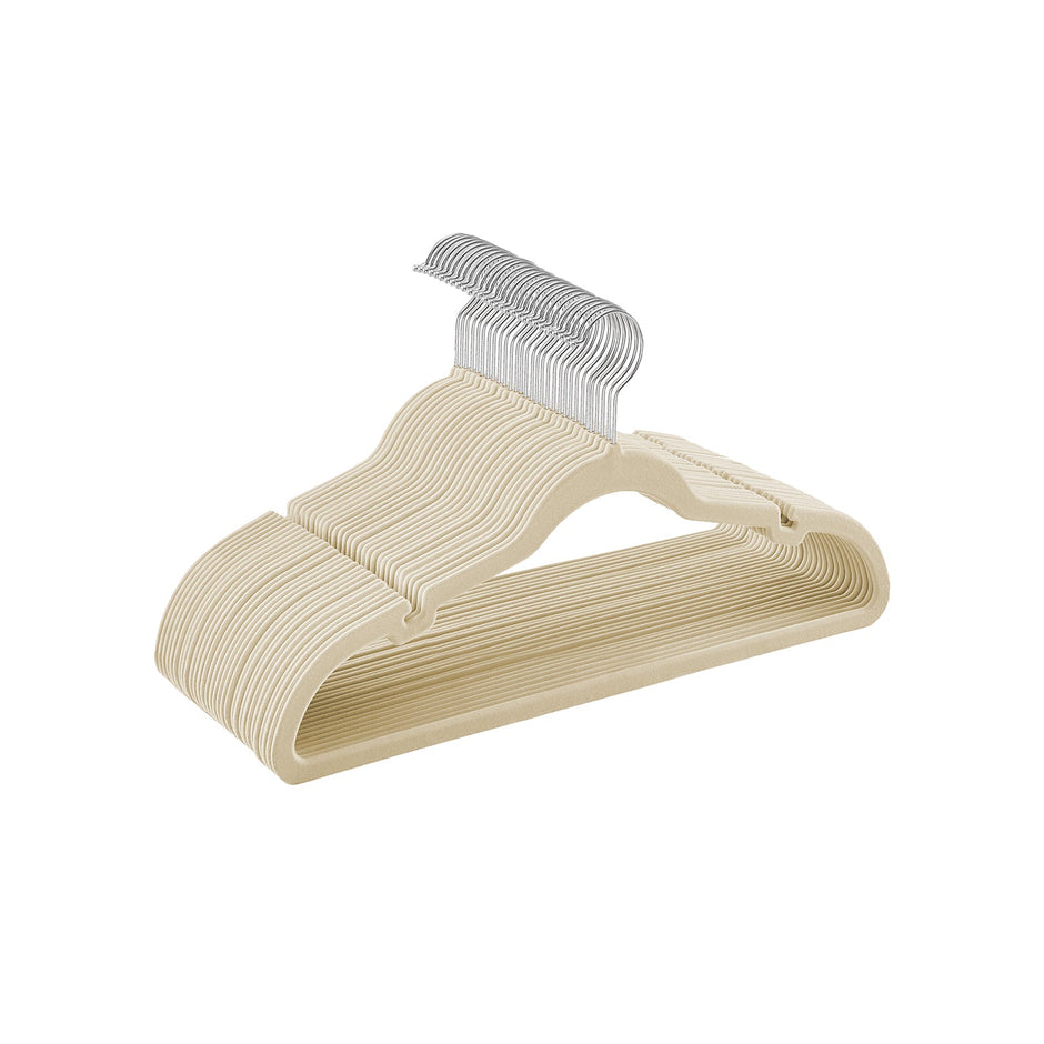30-Pack Velvet Hangers – Sand Beige – Non-Slip Design with Shoulder Notches and Trouser Bar