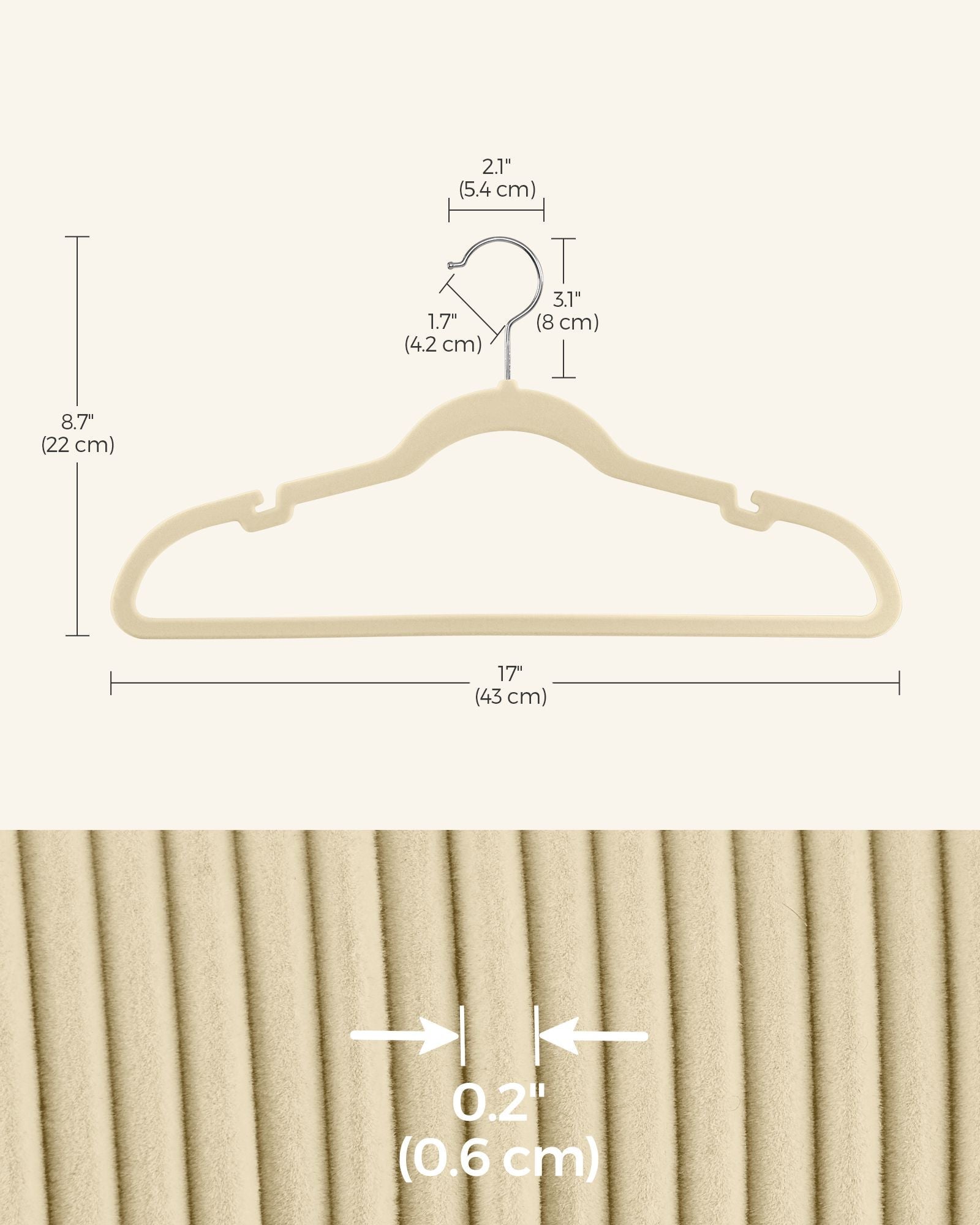 30-Pack Velvet Hangers – Sand Beige – Non-Slip Design with Shoulder Notches and Trouser Bar