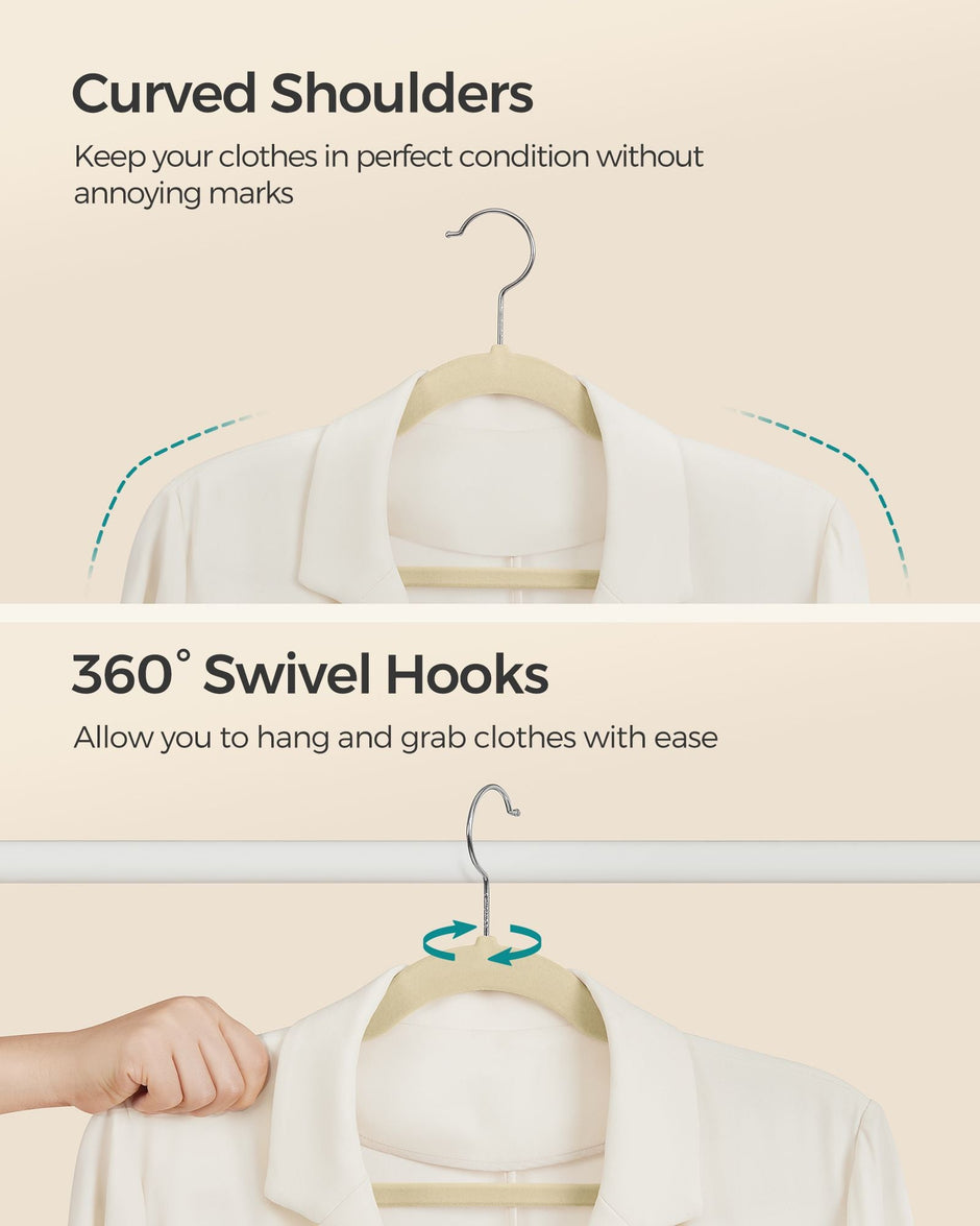 30-Pack Velvet Hangers – Sand Beige – Non-Slip Design with Shoulder Notches and Trouser Bar