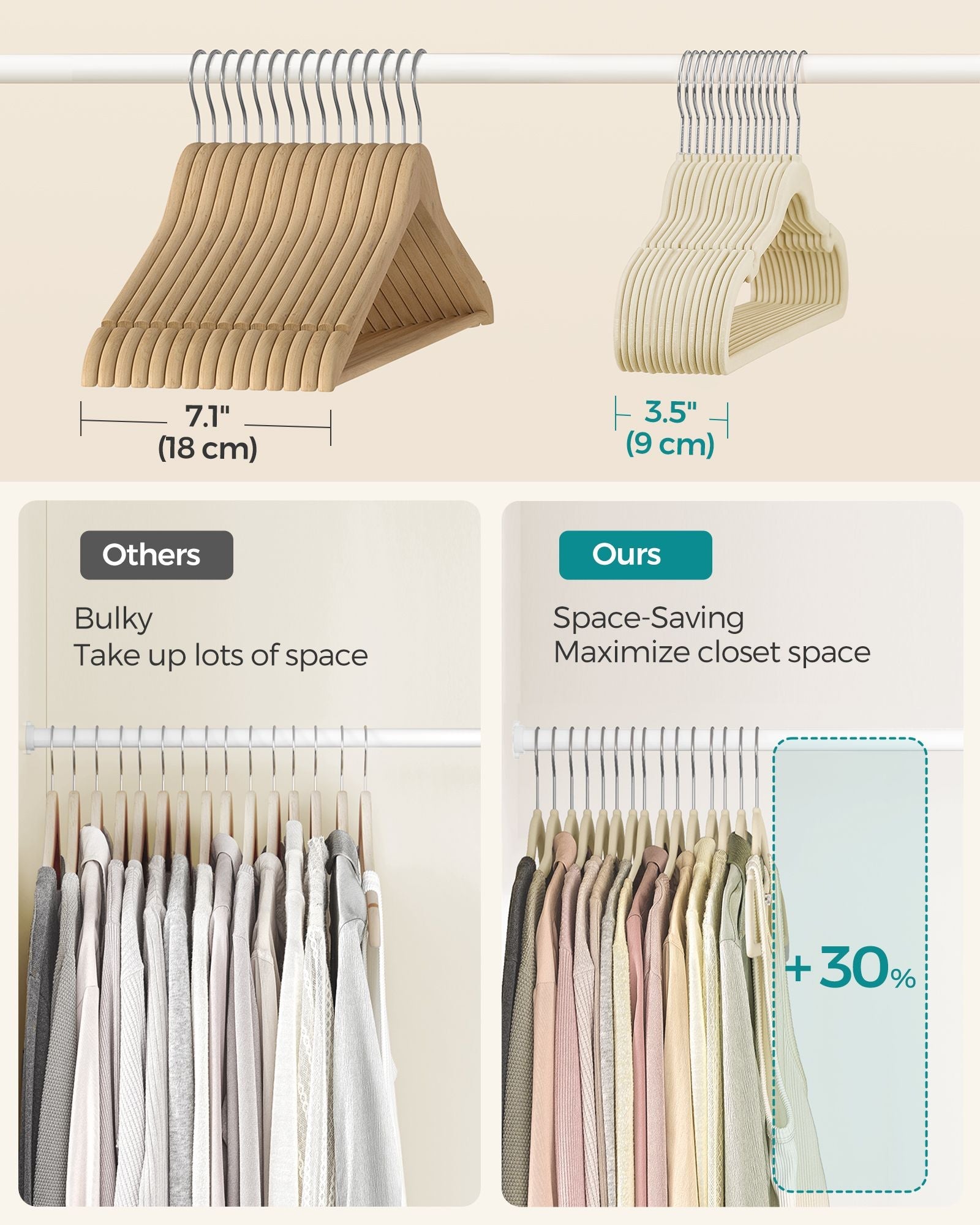 Velvet Hangers – Sand Beige – 50-Pack – Non-Slip Design with 360° Swivel Hook