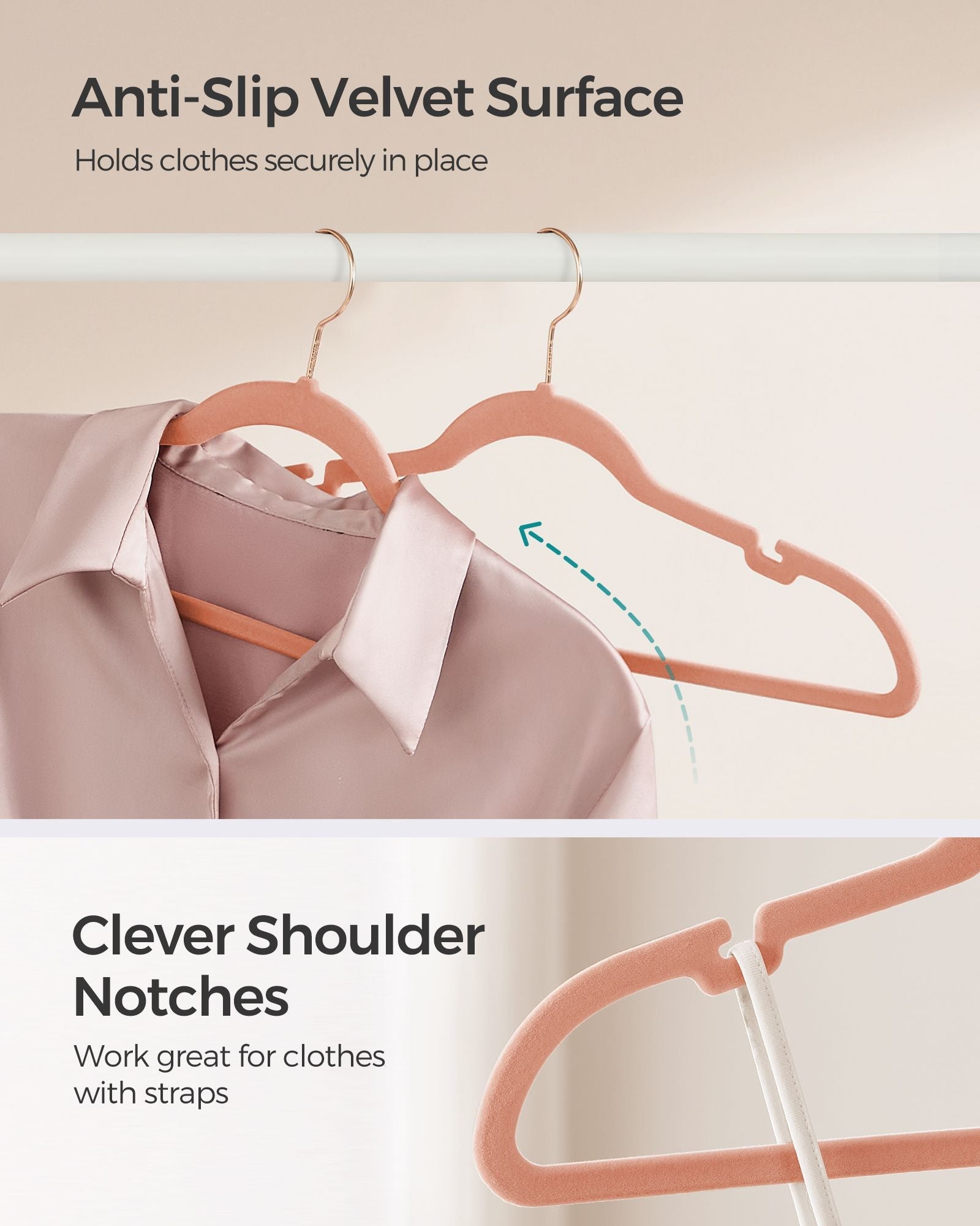 Clothes Hangers – Velvet – Black – Non-Slip with Shoulder Notches and Trouser Bar, Space-Saving, 50 Pack