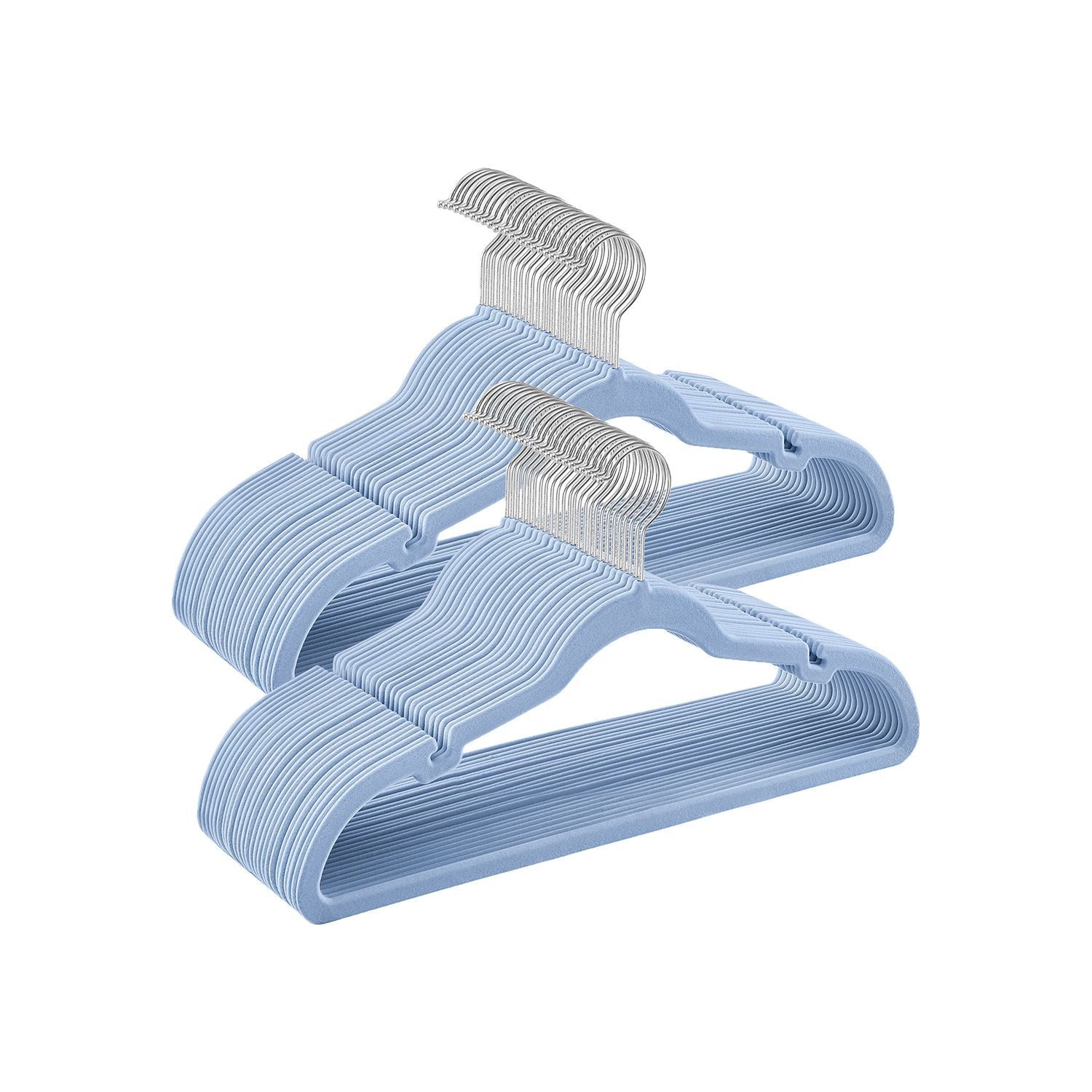 Velvet Hangers – Pale Blue – Non-Slip Design with Shoulder Notches and Trouser Bar – 50-Pack
