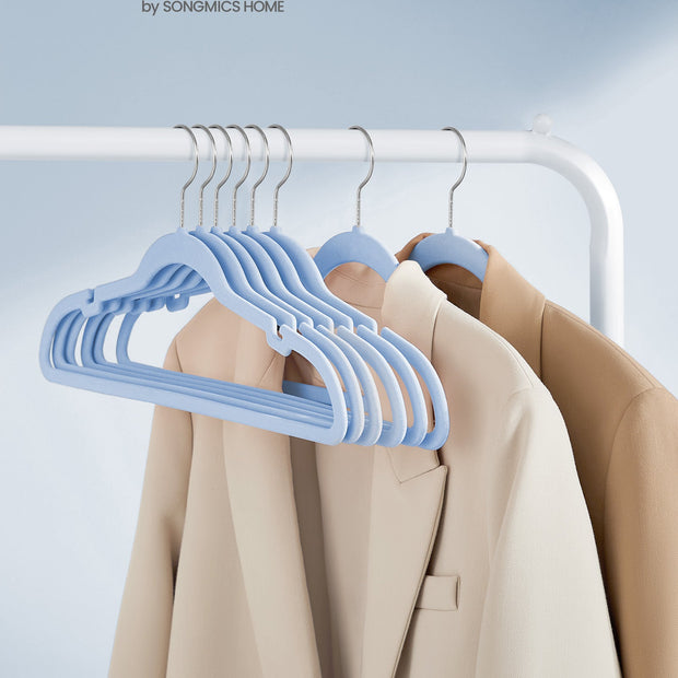 Velvet Hangers – Pale Blue – Non-Slip Design with Shoulder Notches and Trouser Bar – 50-Pack