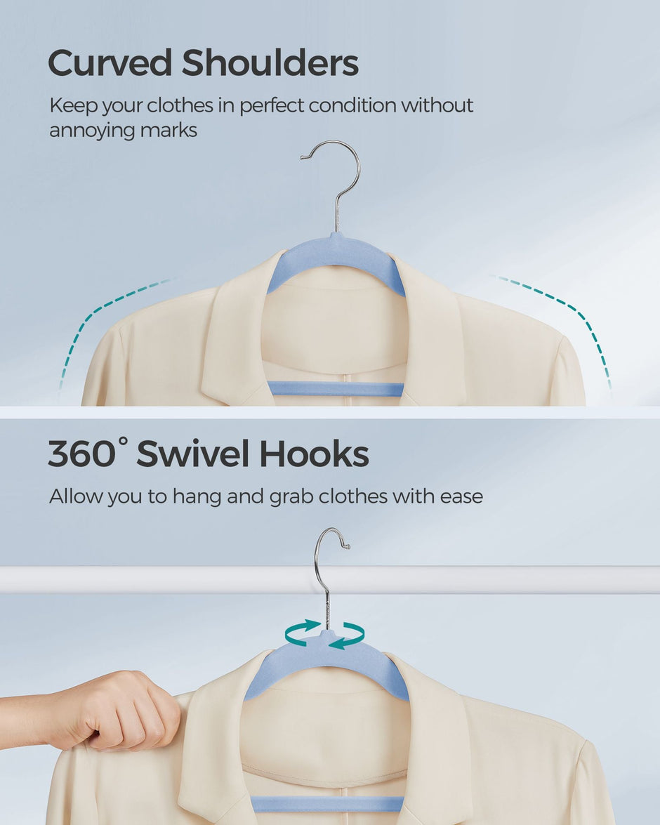 Velvet Hangers – Pale Blue – Non-Slip Design with Shoulder Notches and Trouser Bar – 50-Pack