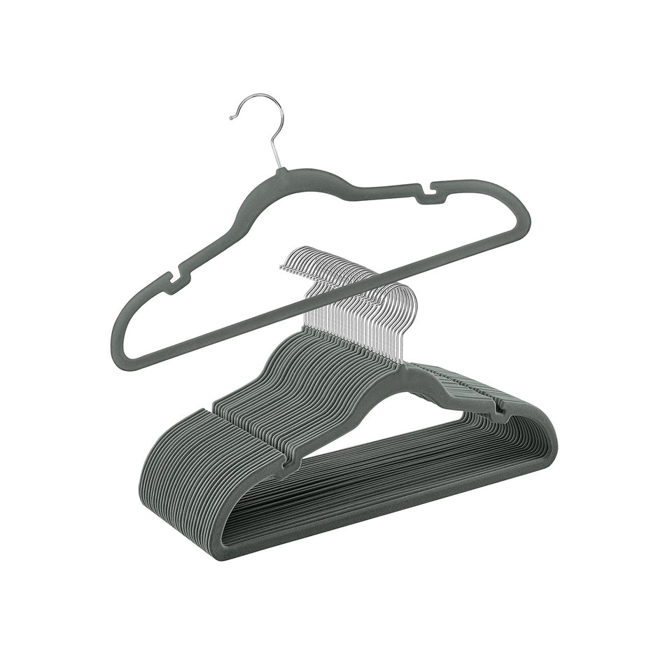 30-Pack Velvet Hangers – Velvet – Grey – Non-Slip with Shoulder Notches and Trouser Bar