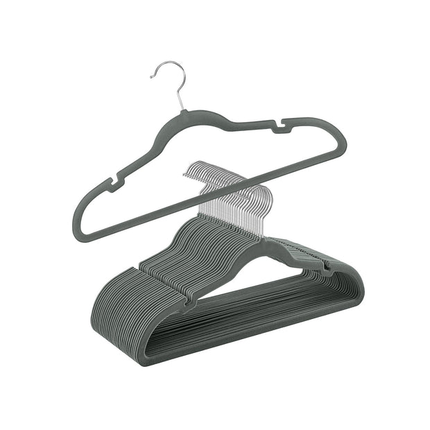 30-Pack Velvet Hangers – Velvet – Grey – Non-Slip with Shoulder Notches and Trouser Bar