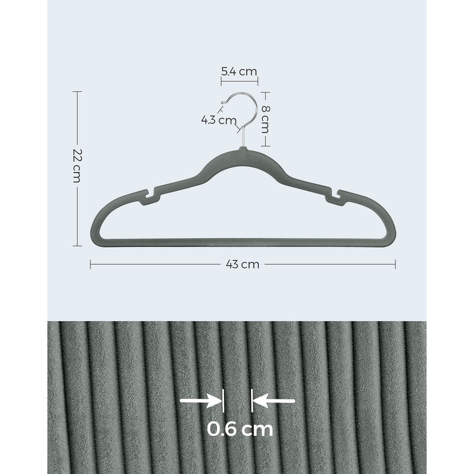 30-Pack Velvet Hangers – Velvet – Grey – Non-Slip with Shoulder Notches and Trouser Bar
