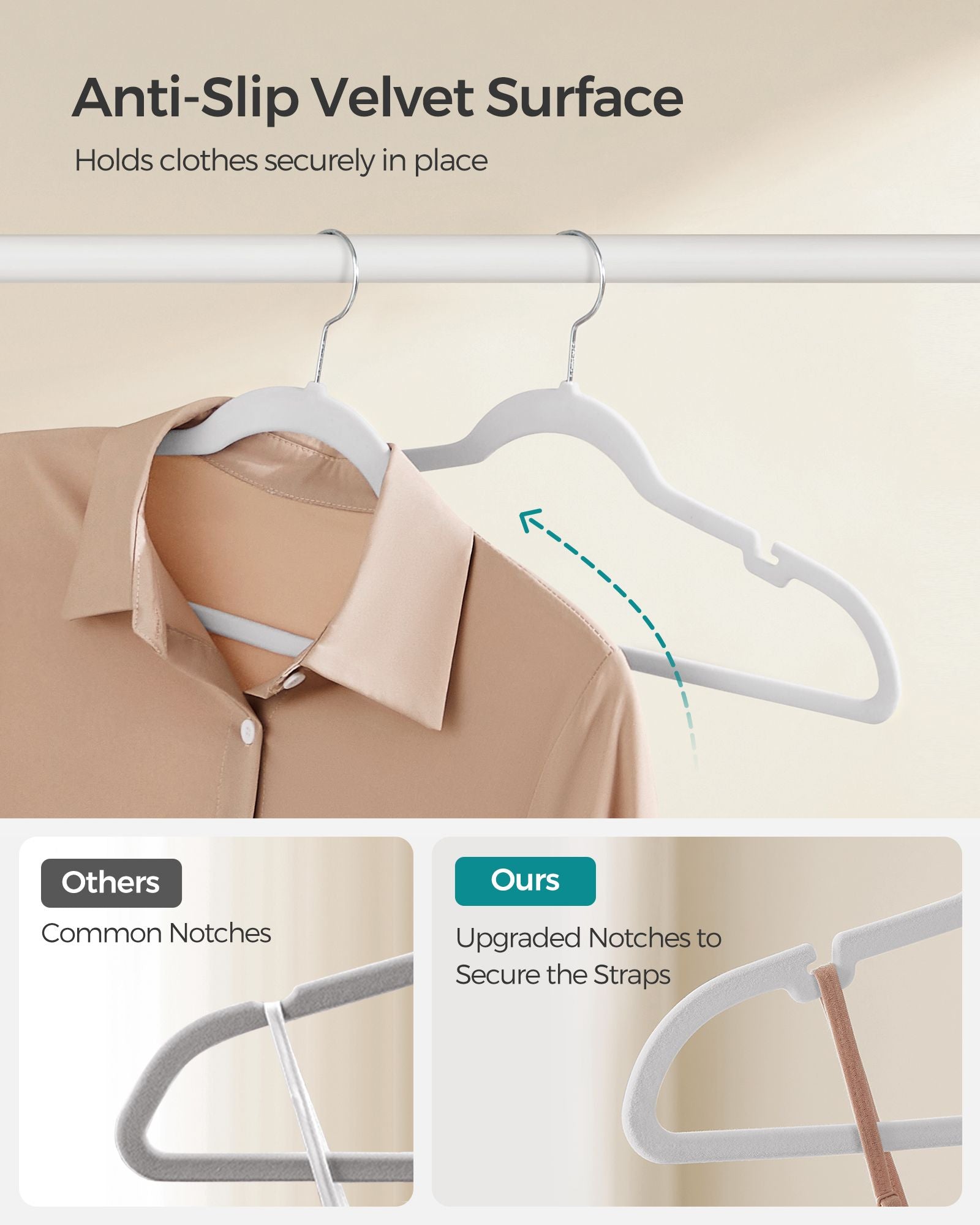 Velvet Hangars – Velvet – Cloud White – Non-Slip, 360° Swivel Hook, Space-Saving, Pack of 20