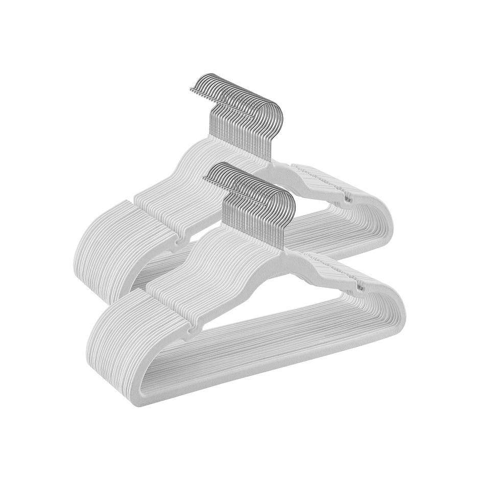 50-Pack Velvet Hangers – Classic White – Non-Slip Design with 360° Swivel Hook and Trouser Bar