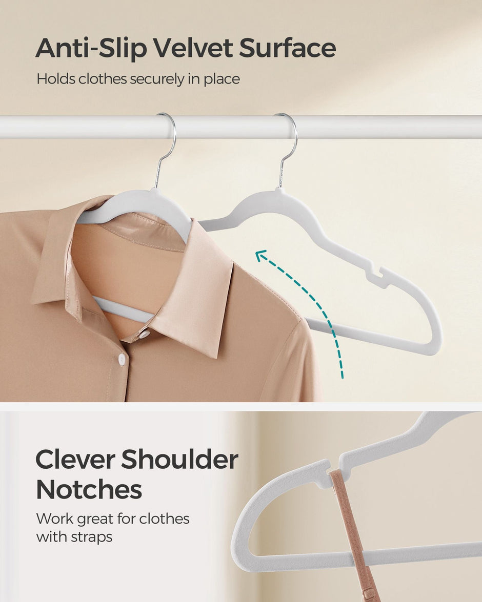 50-Pack Velvet Hangers – Classic White – Non-Slip Design with 360° Swivel Hook and Trouser Bar