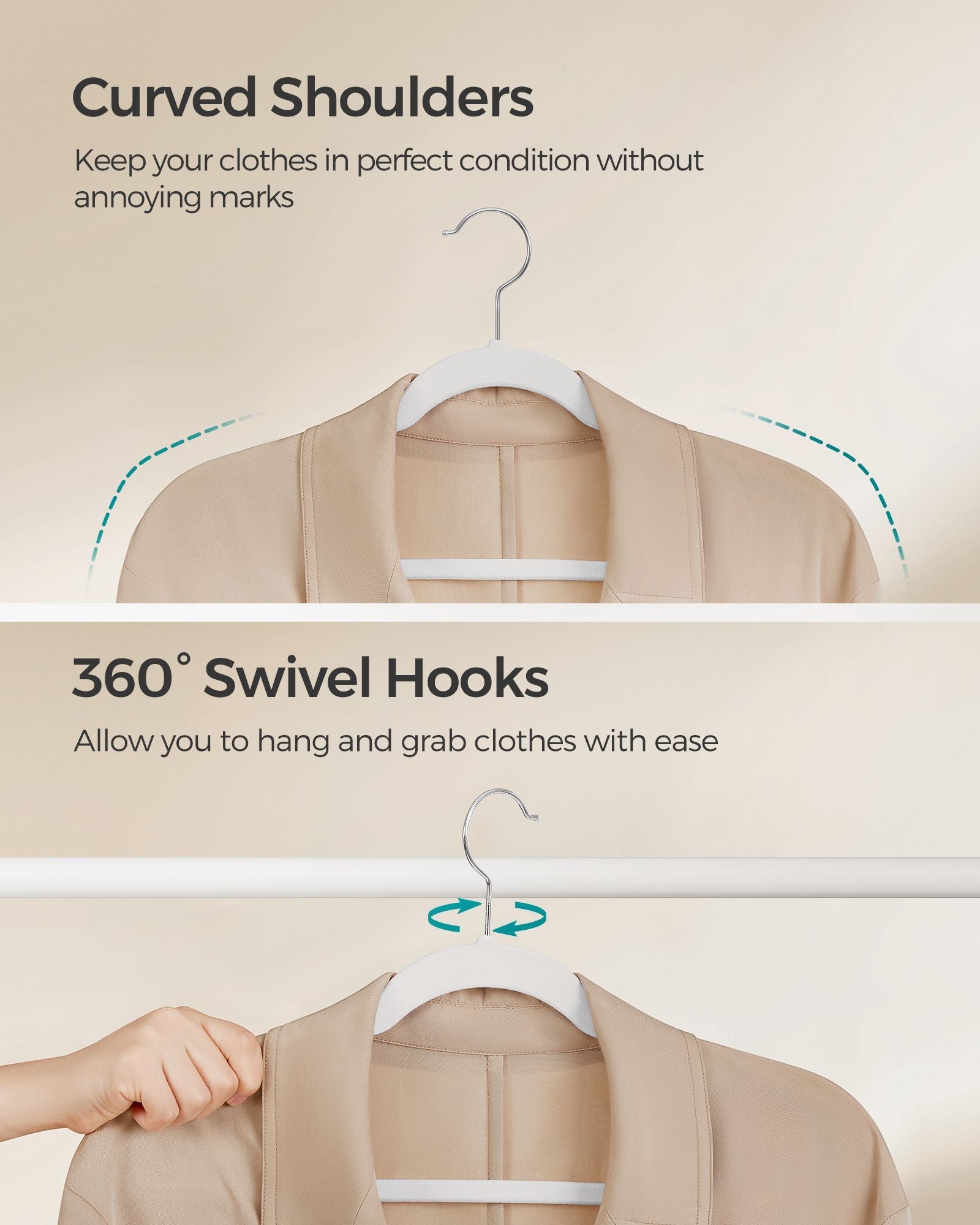 50-Pack Velvet Hangers – Classic White – Non-Slip Design with 360° Swivel Hook and Trouser Bar