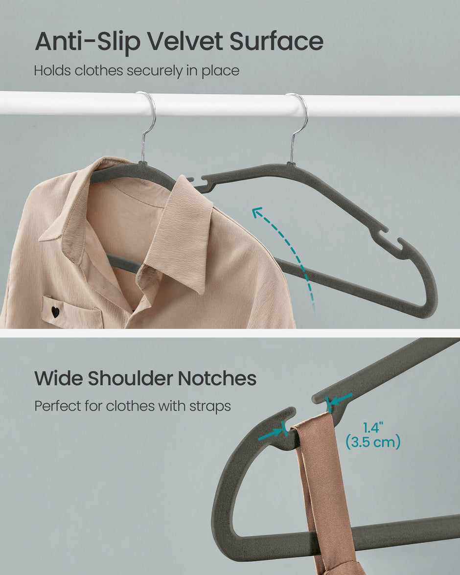 Set of 50 Velvet Hangers – Velvet – Slate Grey – Non-Slip with Rose Gold Swivel Hook