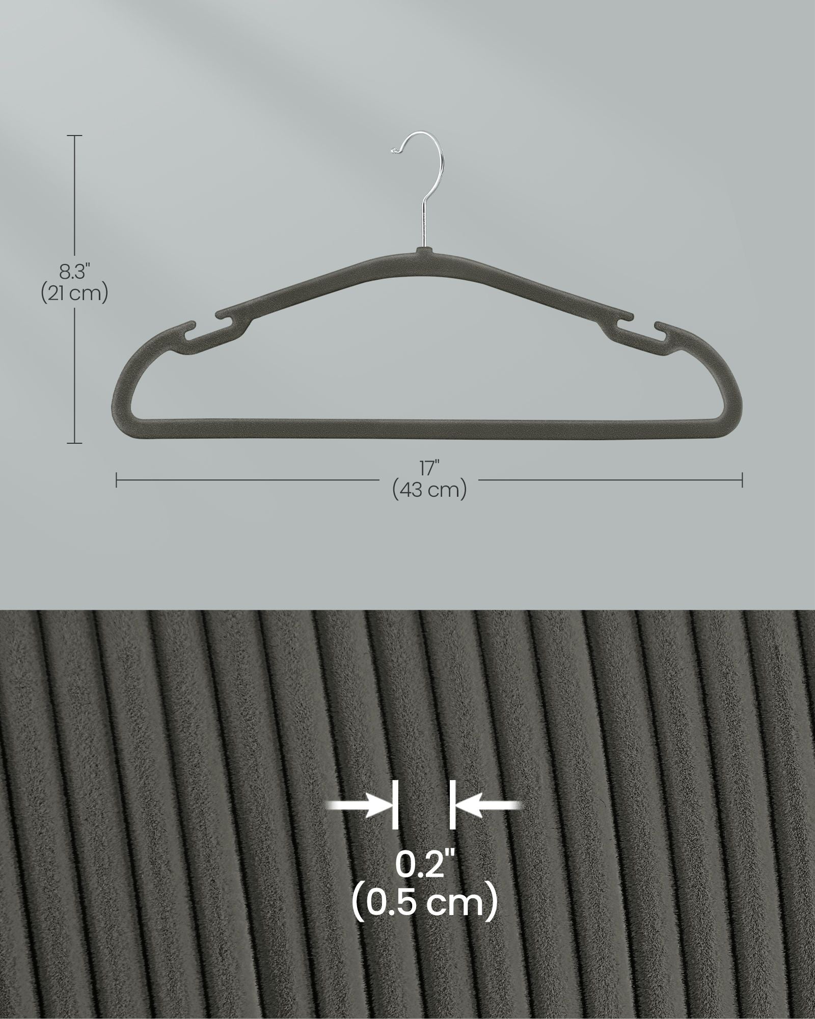 Set of 50 Velvet Hangers – Velvet – Slate Grey – Non-Slip with Rose Gold Swivel Hook