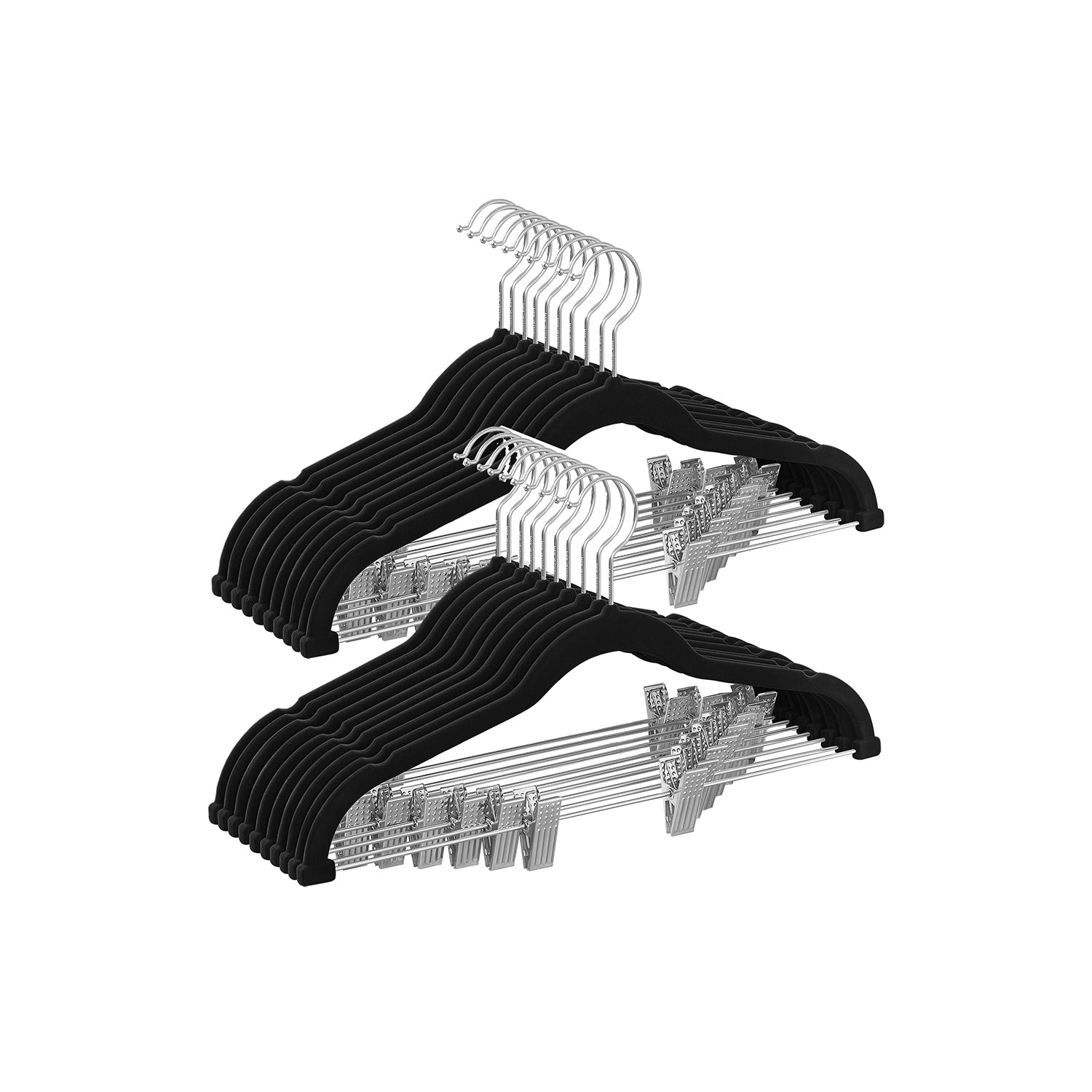 Set of 20 Velvet Hangers – Velvet – Black – Adjustable Clips, Heavy-Duty, Non-Slip, Space-Saving