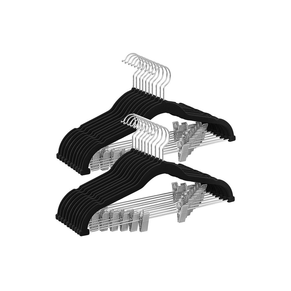 Set of 20 Velvet Hangers – Velvet – Black – Adjustable Clips, Heavy-Duty, Non-Slip, Space-Saving