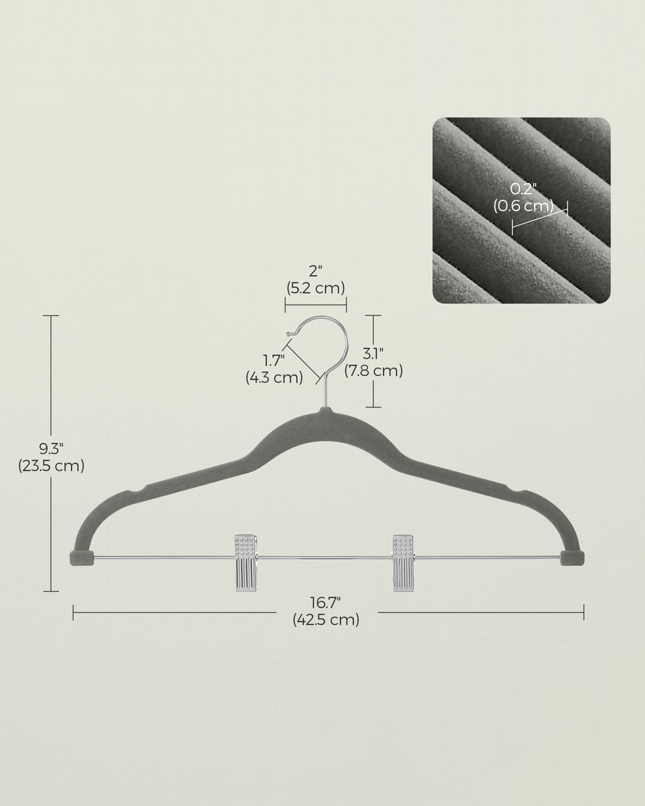 Set of 10 Velvet Hangers – Velvet – Grey – Adjustable Clips, Non-slip, Space-Saving