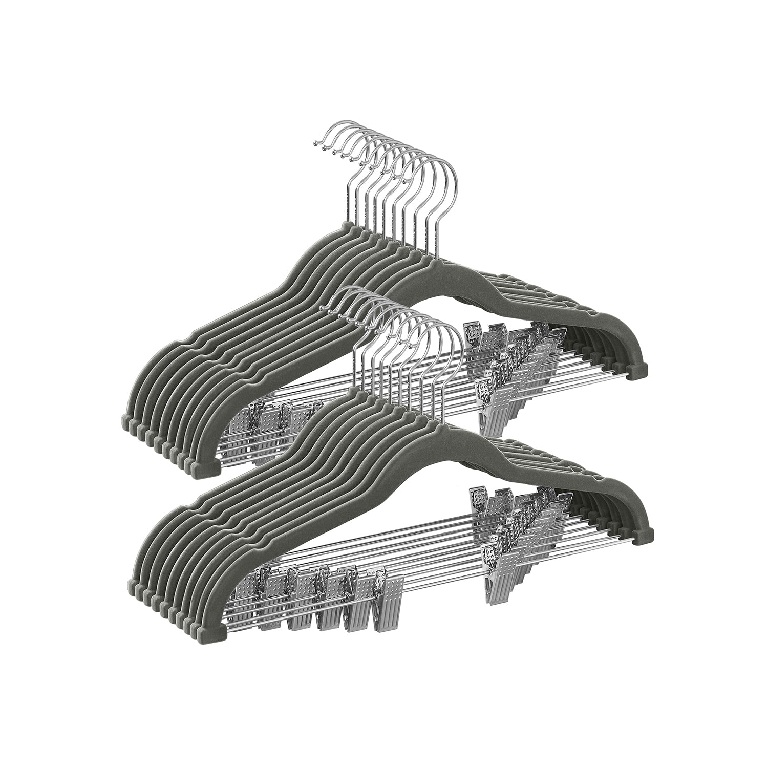 Set of 20 Velvet Hangers – Velvet – Grey – Adjustable Clips, Non-Slip, Heavy-Duty, Space-Saving