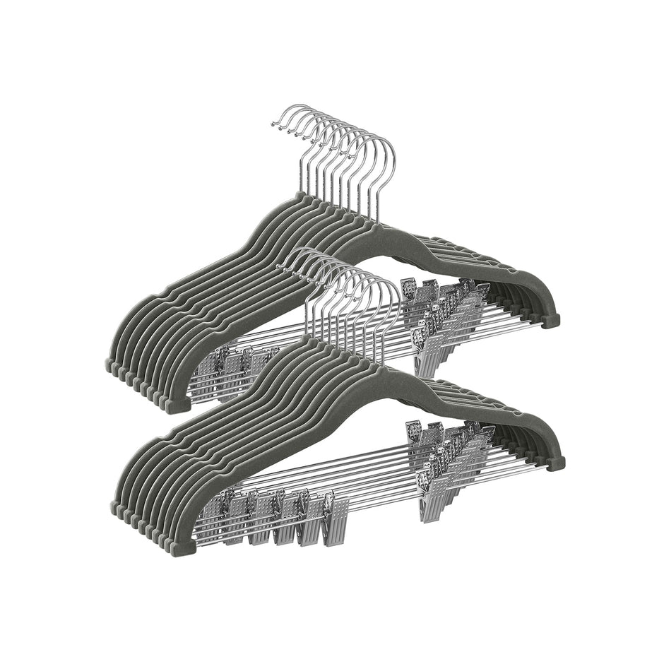 Set of 20 Velvet Hangers – Velvet – Grey – Adjustable Clips, Non-Slip, Heavy-Duty, Space-Saving