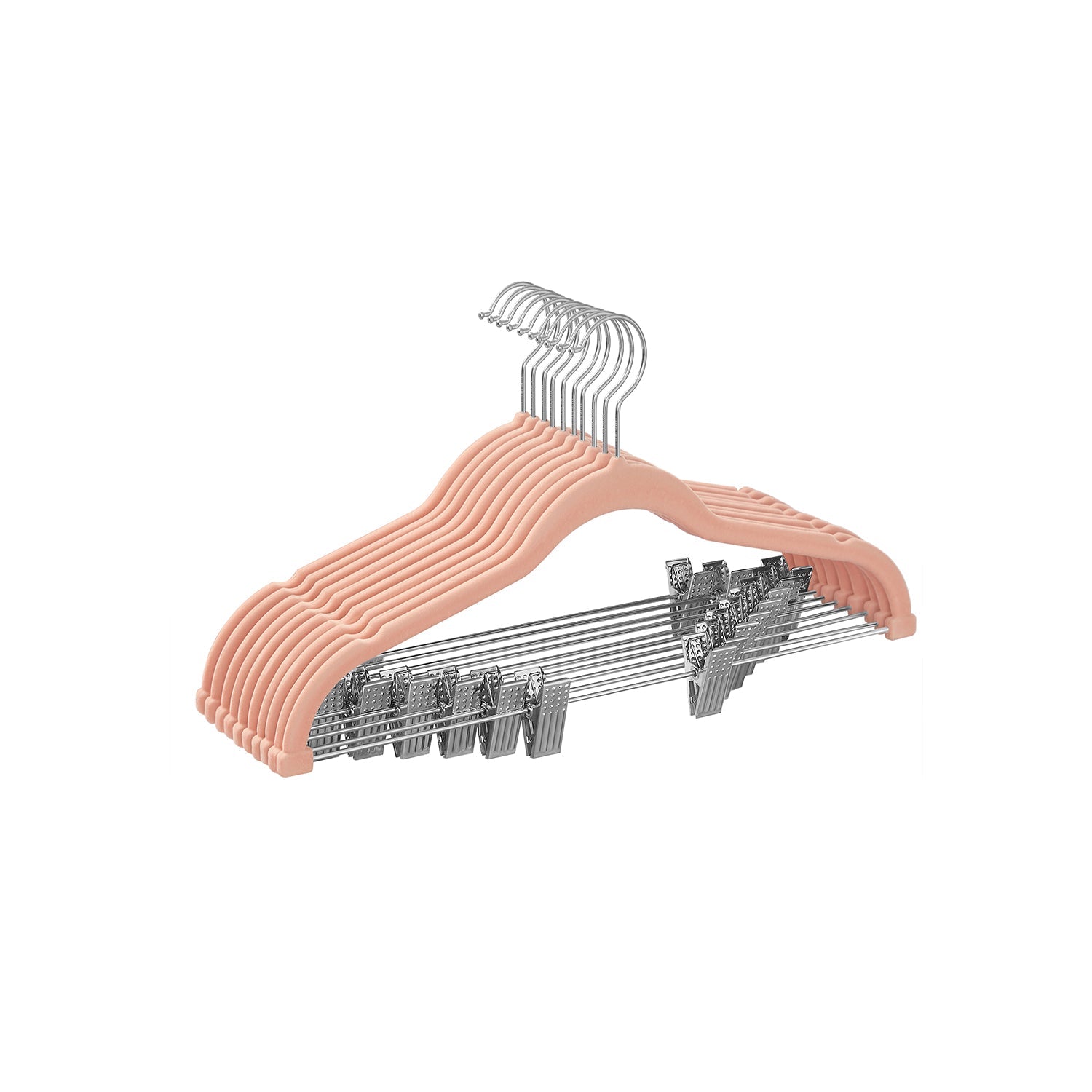 Set of 10 Velvet Hangers – Velvet – Pink – Adjustable Clips, Non-Slip