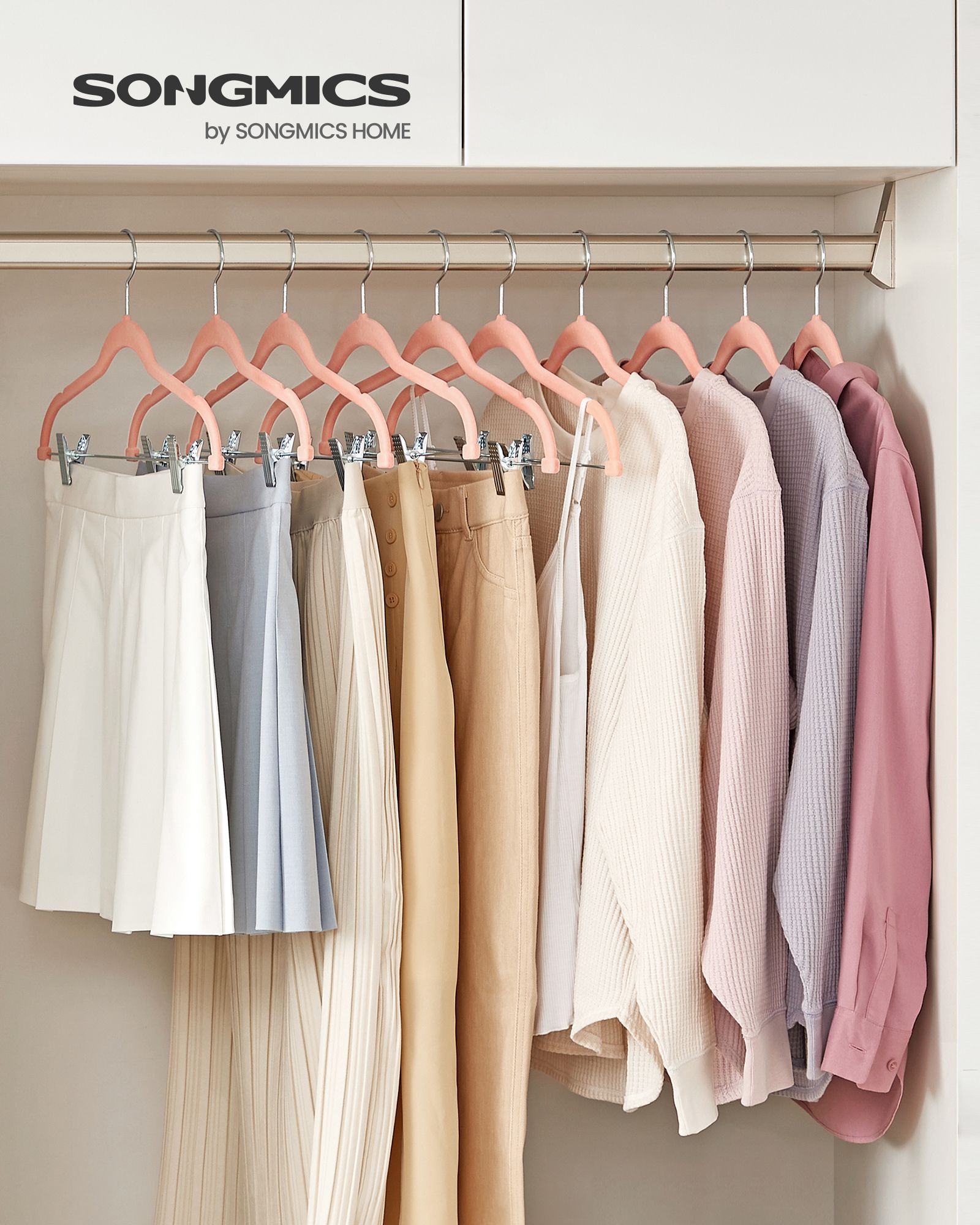 Set of 10 Velvet Hangers – Velvet – Pink – Adjustable Clips, Non-Slip