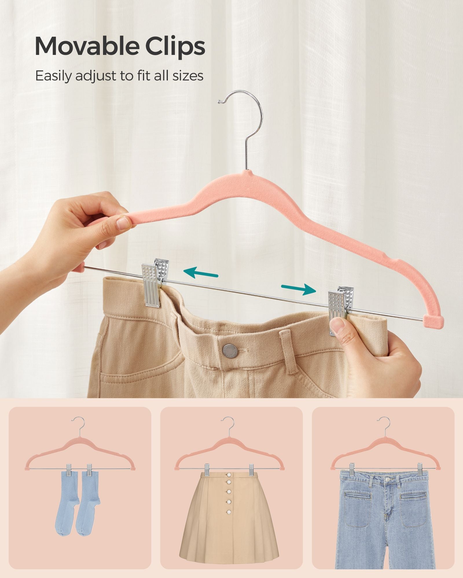 Set of 10 Velvet Hangers – Velvet – Pink – Adjustable Clips, Non-Slip
