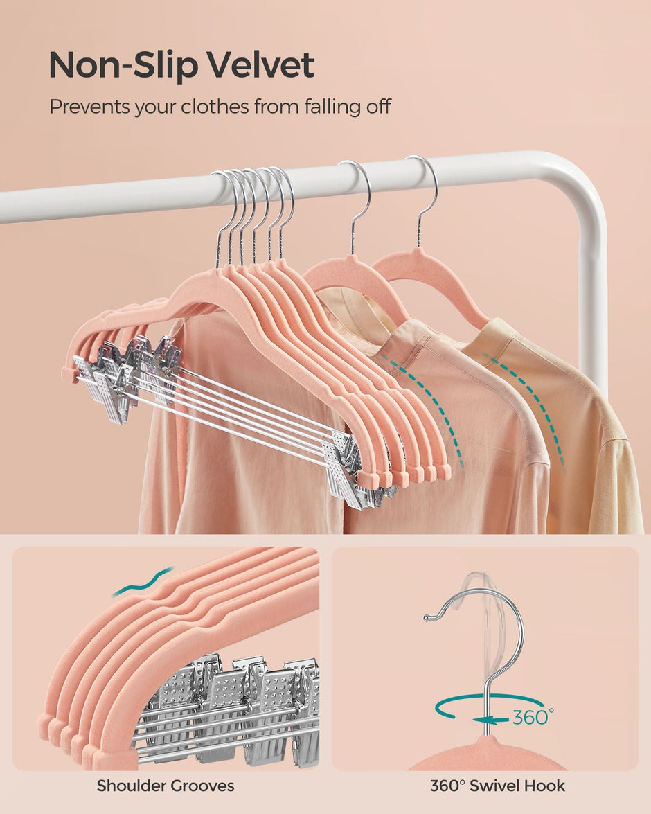 Set of 10 Velvet Hangers – Velvet – Pink – Adjustable Clips, Non-Slip