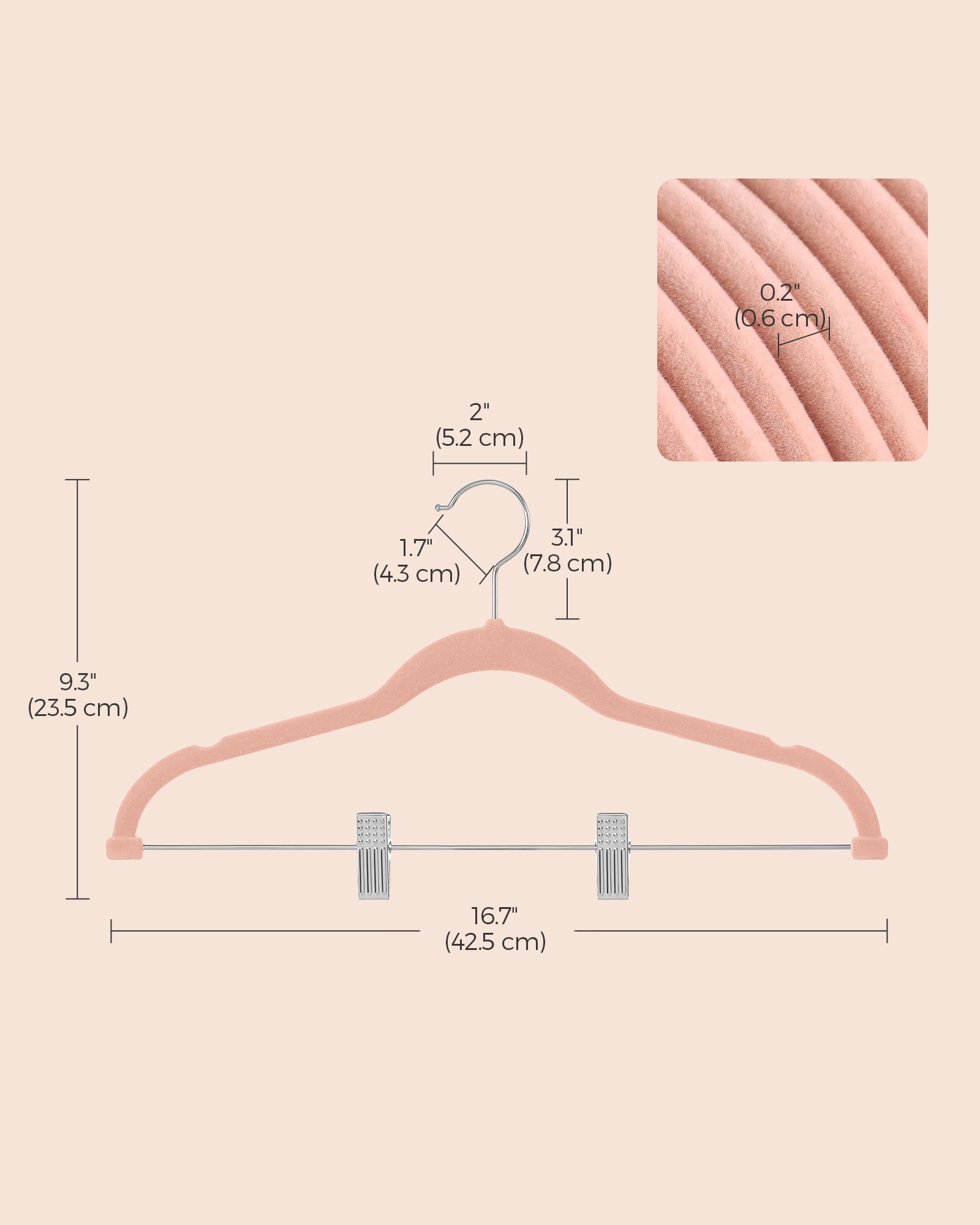 Set of 10 Velvet Hangers – Velvet – Pink – Adjustable Clips, Non-Slip