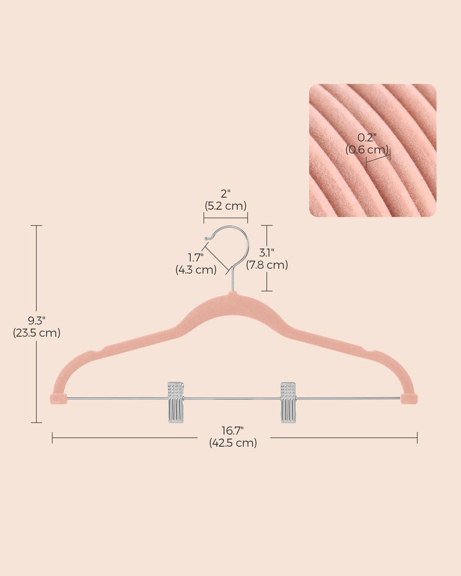 Set of 10 Velvet Hangers – Velvet – Pink – Adjustable Clips, Non-Slip