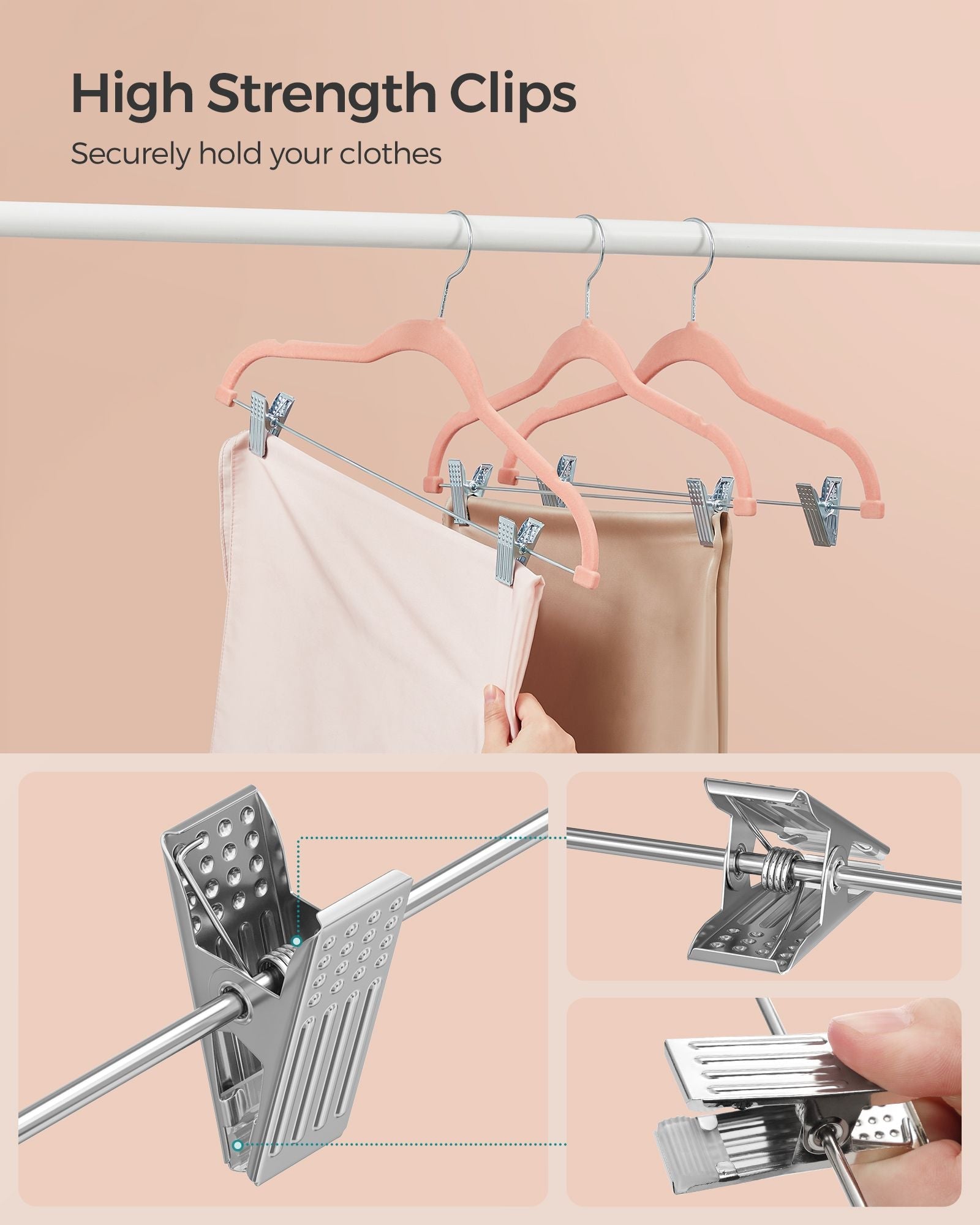 Set of 10 Velvet Hangers – Velvet – Pink – Adjustable Clips, Non-Slip