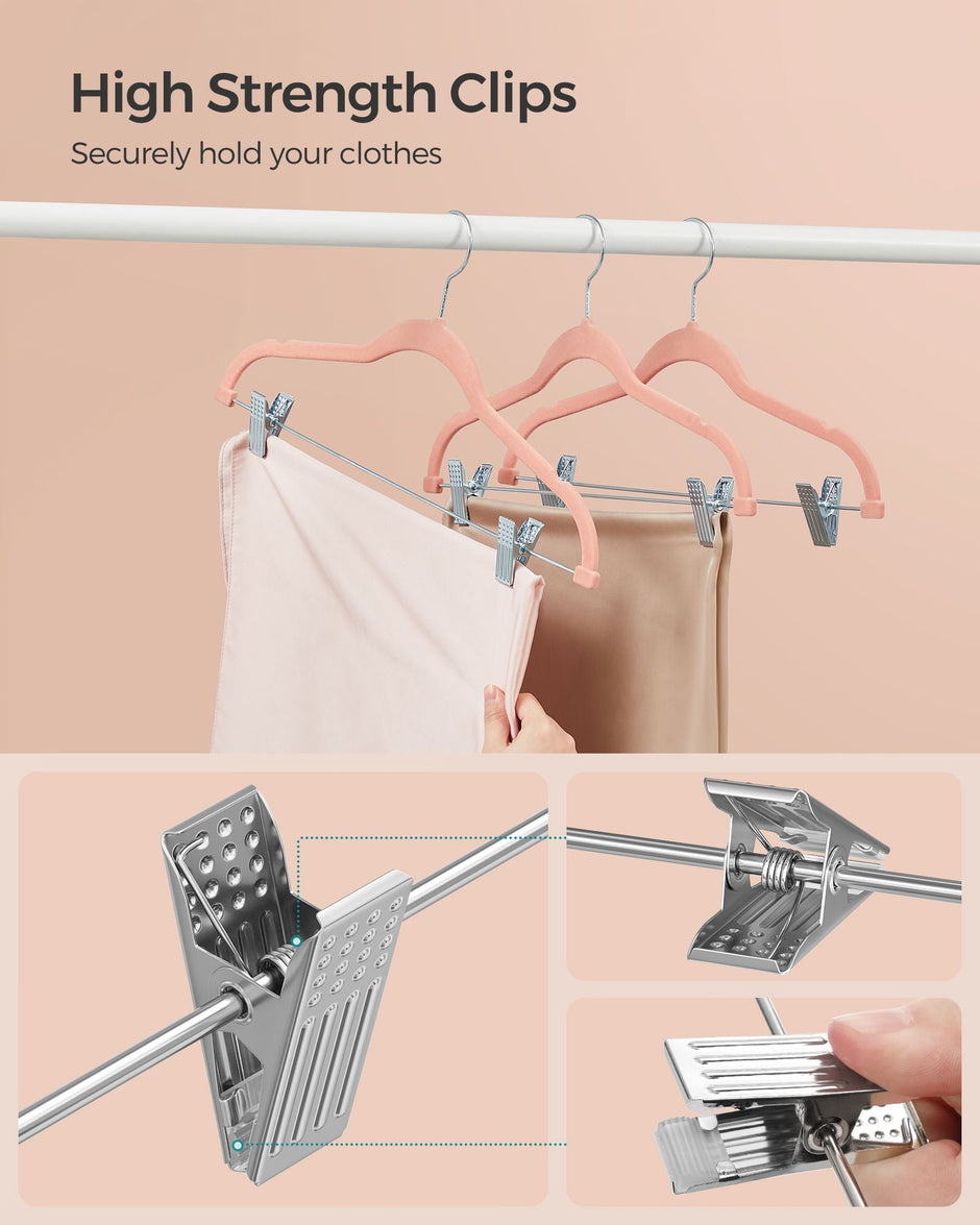 Set of 10 Velvet Hangers – Velvet – Pink – Adjustable Clips, Non-Slip