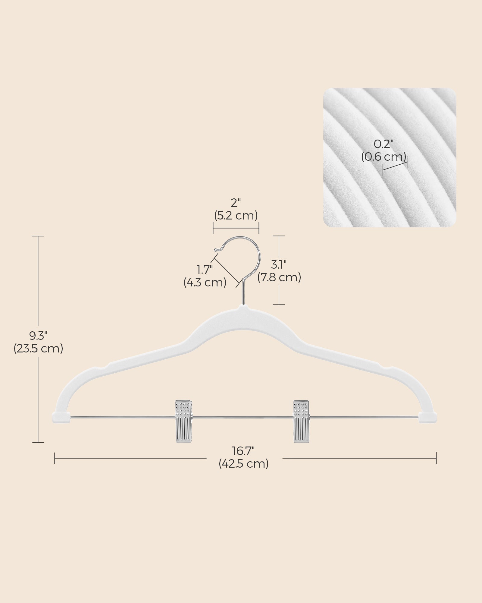 Set of 20 Velvet Hangers – Velvet – White – Adjustable Clips and Non-slip Design