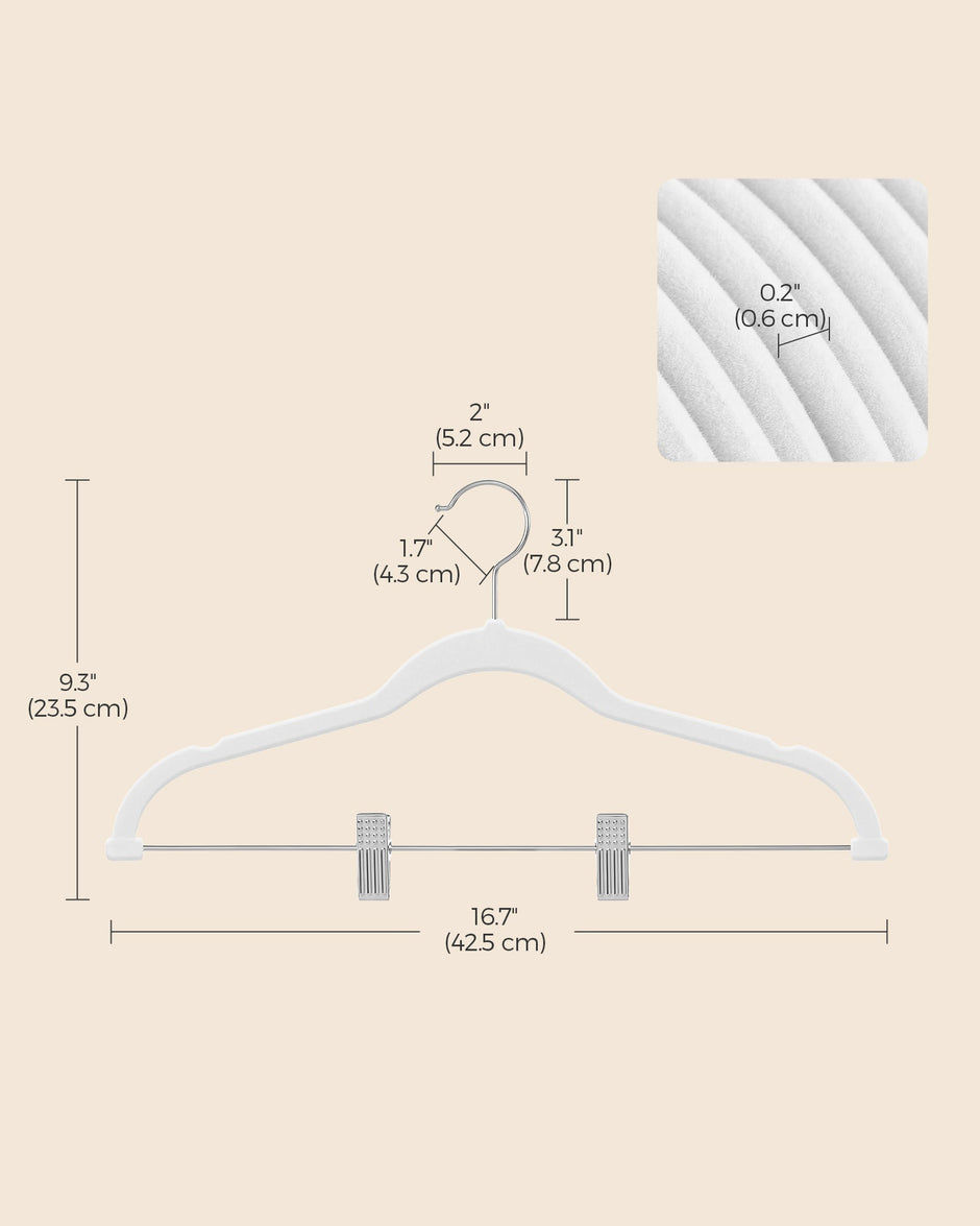 Set of 20 Velvet Hangers – Velvet – White – Adjustable Clips and Non-slip Design