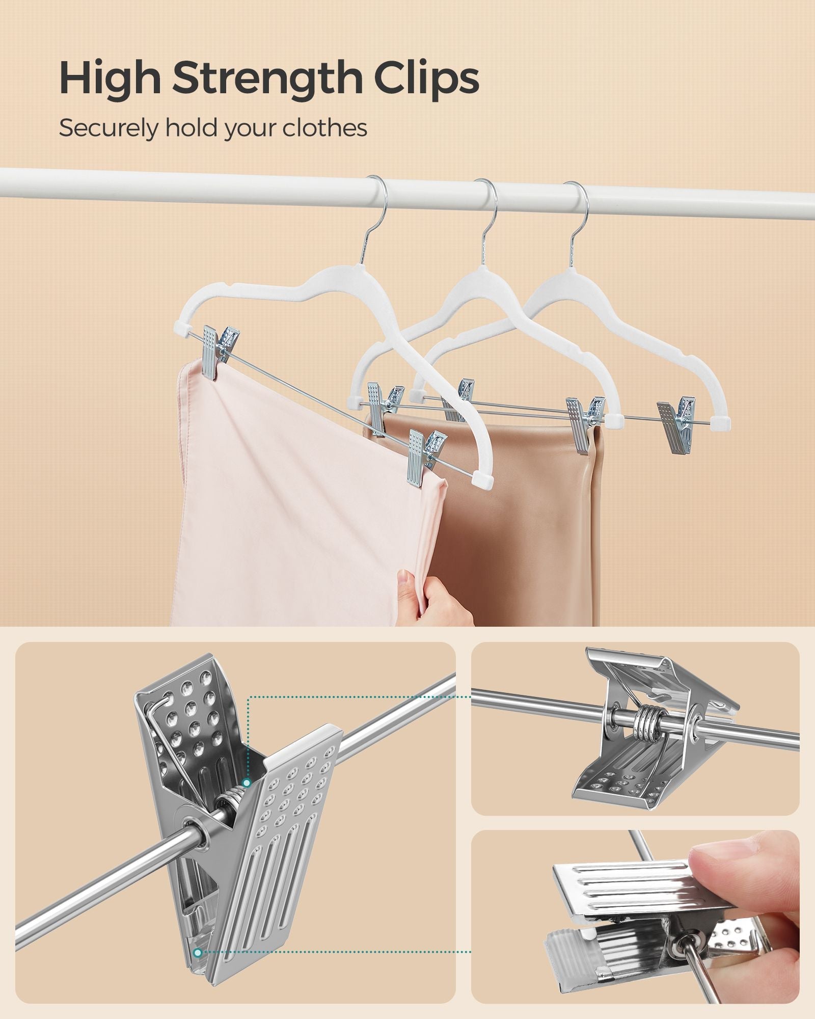 Set of 20 Velvet Hangers – Velvet – White – Adjustable Clips and Non-slip Design
