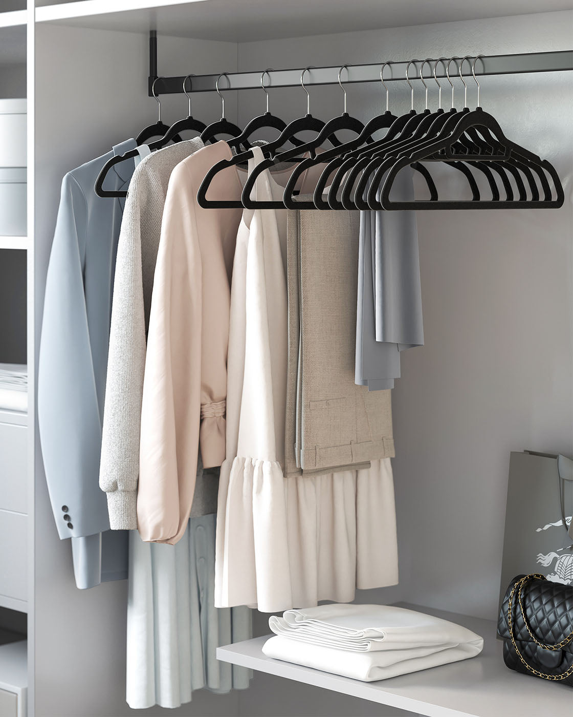 Velvet Hangers – Velvet – Black – Ultra Thin Non-Slip Design with 360 Degree Swivel Hook, Includes Tie Organizer