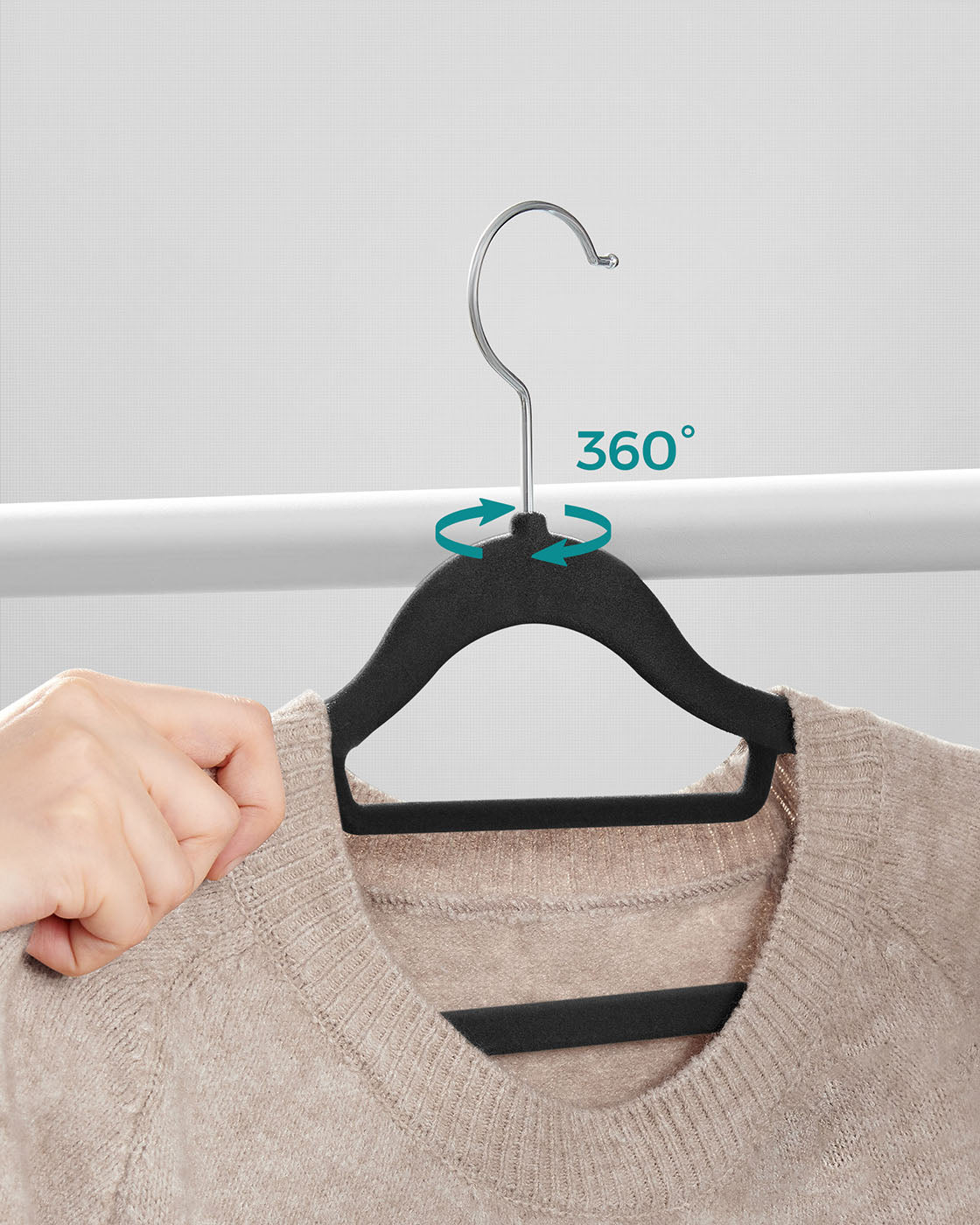 Velvet Hangers – Velvet – Black – Ultra Thin Non-Slip Design with 360 Degree Swivel Hook, Includes Tie Organizer