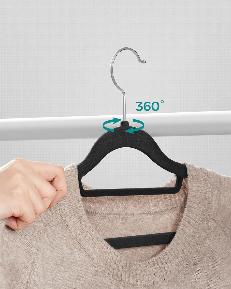 Velvet Hangers – Velvet – Black – Ultra Thin Non-Slip Design with 360 Degree Swivel Hook, Includes Tie Organizer