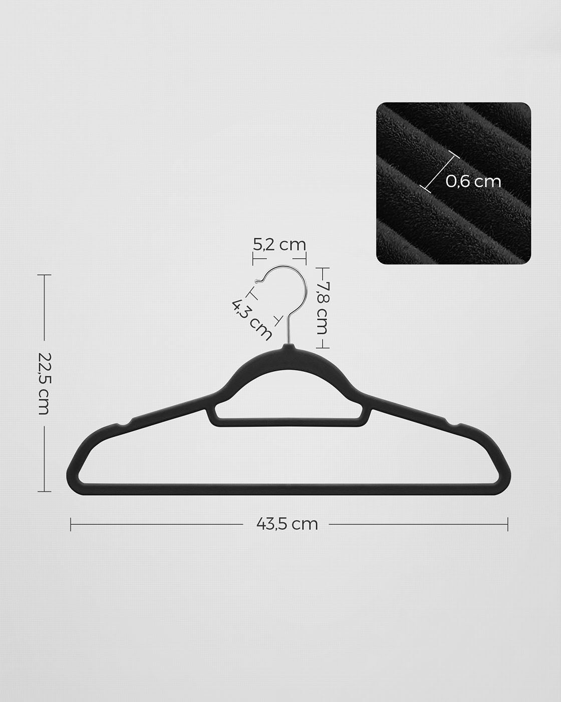 Velvet Hangers – Velvet – Black – Ultra Thin Non-Slip Design with 360 Degree Swivel Hook, Includes Tie Organizer