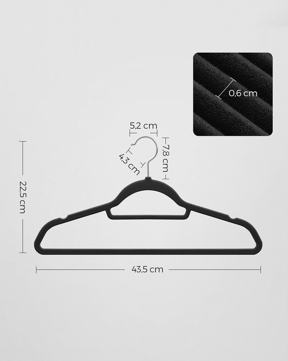 Velvet Hangers – Velvet – Black – Ultra Thin Non-Slip Design with 360 Degree Swivel Hook, Includes Tie Organizer