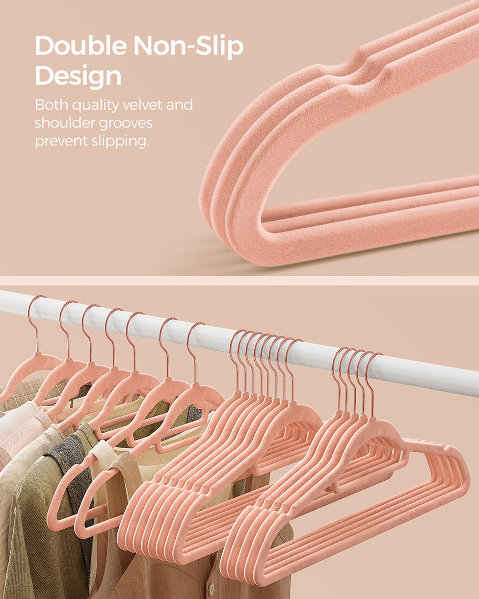 Clothes Hangers – Velvet – Black – Non-Slip Design with Rose Gold Swivel Hook, 45 cm Wide, 50 Pack