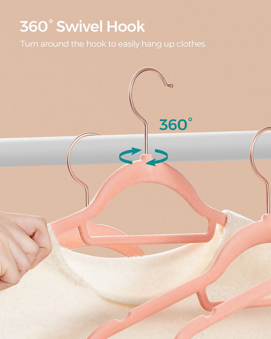 Clothes Hangers – Velvet – Black – Non-Slip Design with Rose Gold Swivel Hook, 45 cm Wide, 50 Pack