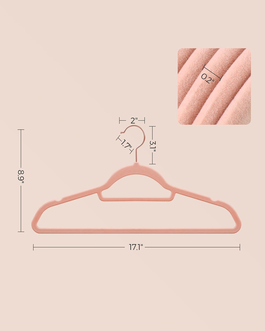 Clothes Hangers – Velvet – Black – Non-Slip Design with Rose Gold Swivel Hook, 45 cm Wide, 50 Pack