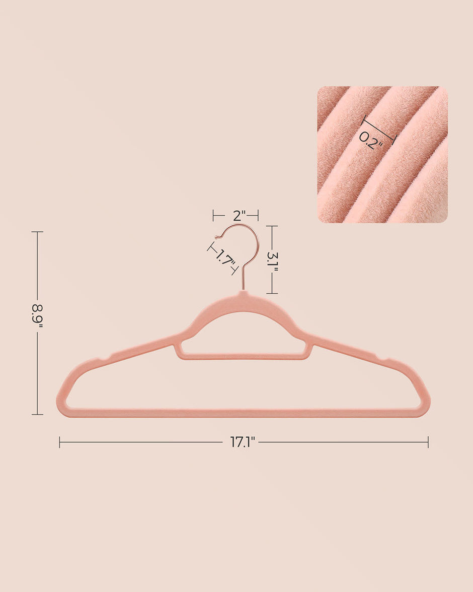 Clothes Hangers – Velvet – Black – Non-Slip Design with Rose Gold Swivel Hook, 45 cm Wide, 50 Pack